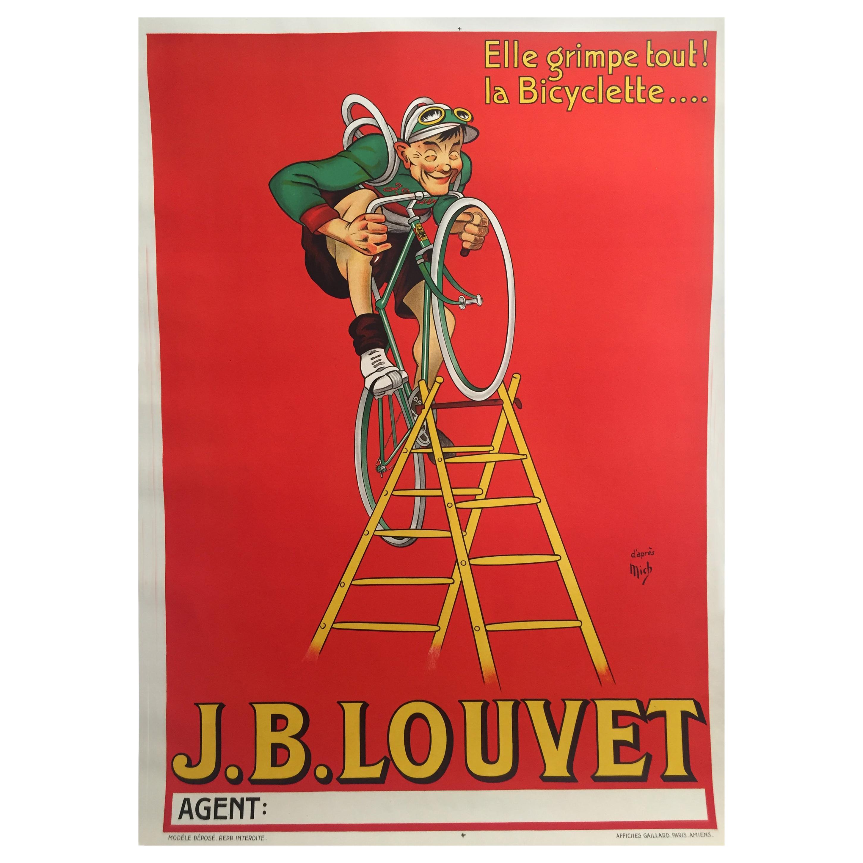 Original Vintage French Cycling and Bicycle Poster J.B. Louvet by Mich, 1919  
