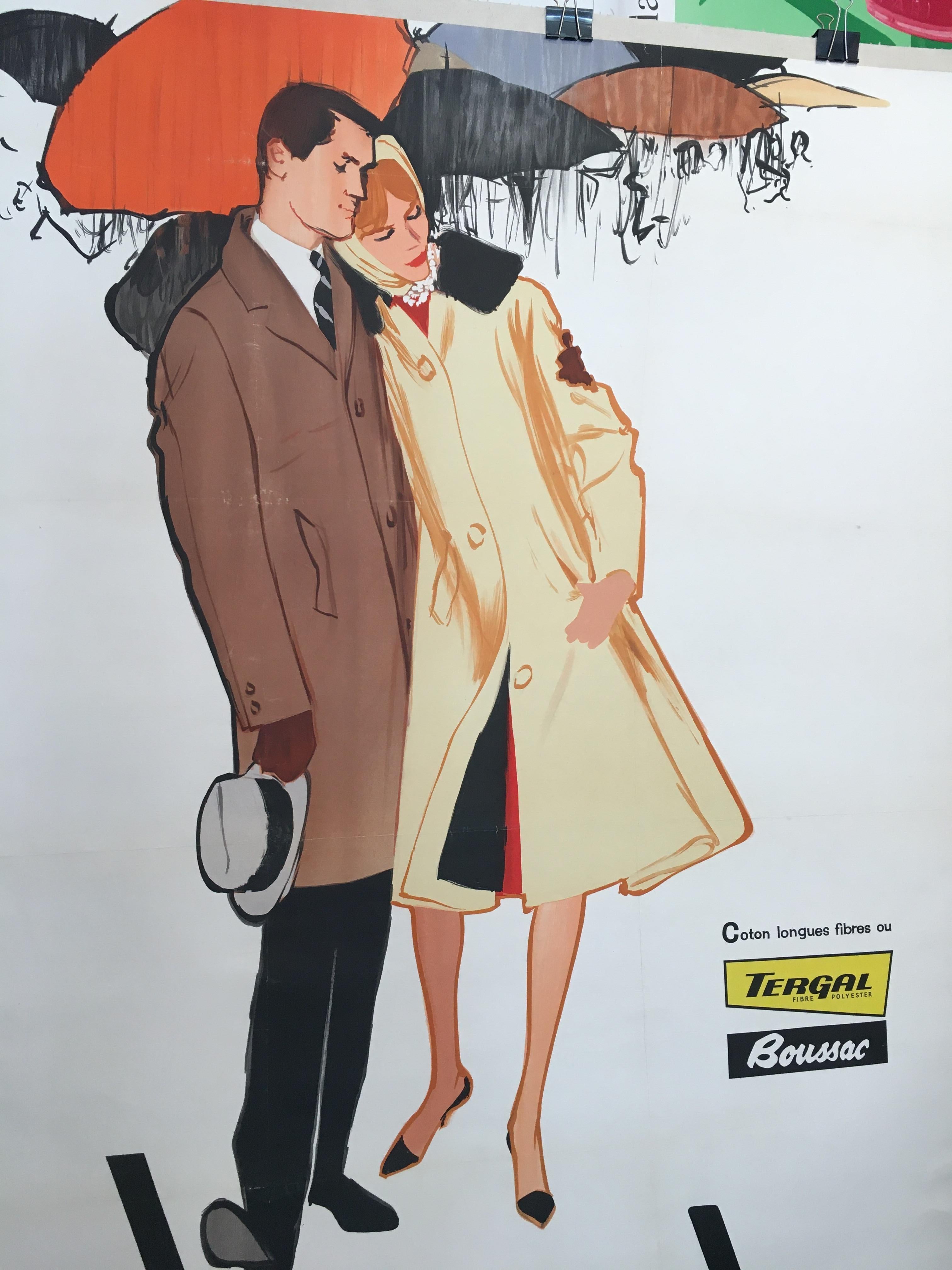 Original vintage French fashion advertisement poster 'Blizzand Couple' by Gruau

Gruau’s fashion illustrations epitomize the glamour and sophistication of 1950s couture, gracing the era’s most iconic magazines and advertisements, from Vogue and