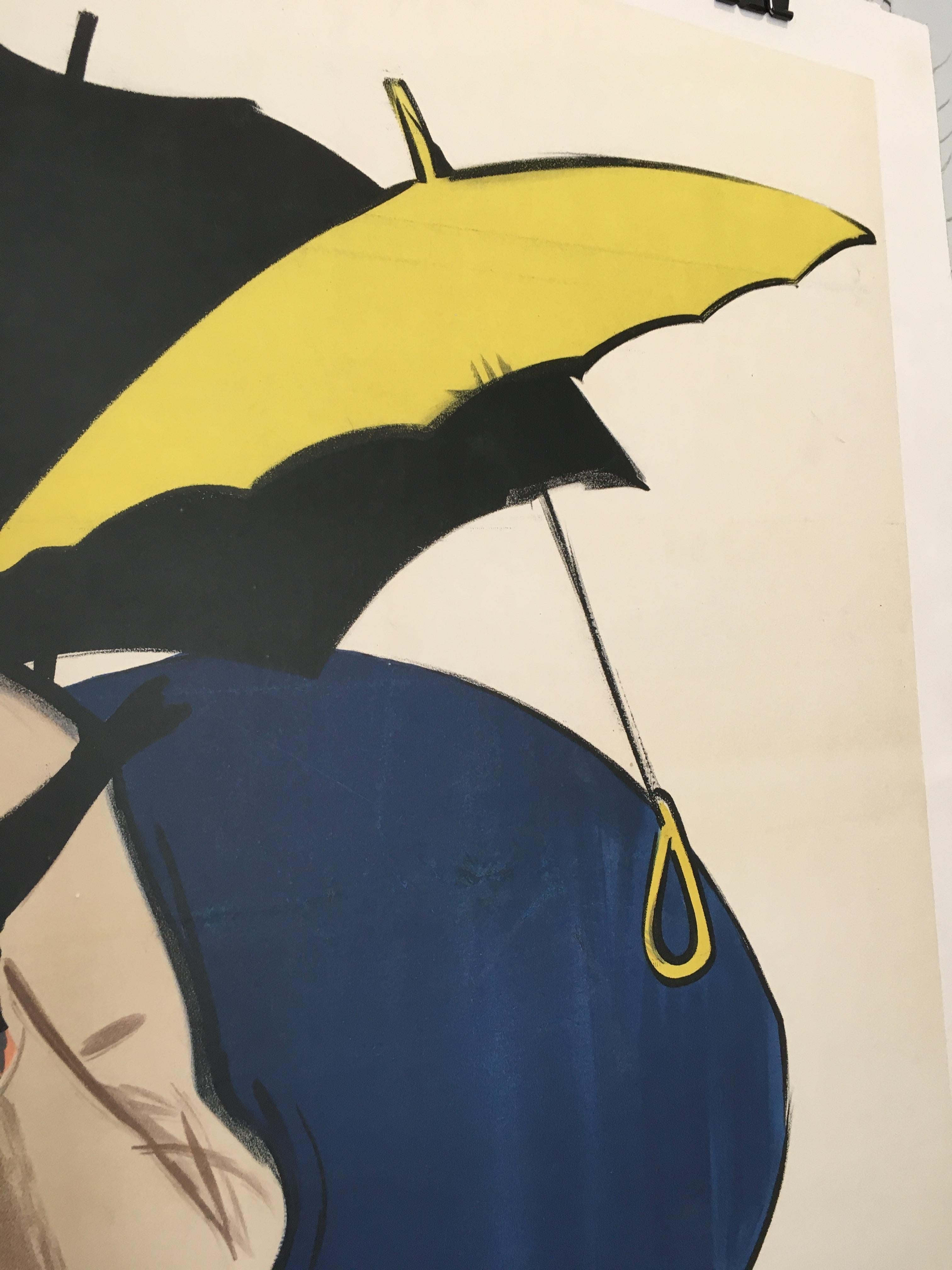 Mid-Century Modern Original Vintage French Fashion Advertisement Poster Blizzand Umbrellas by Gruau