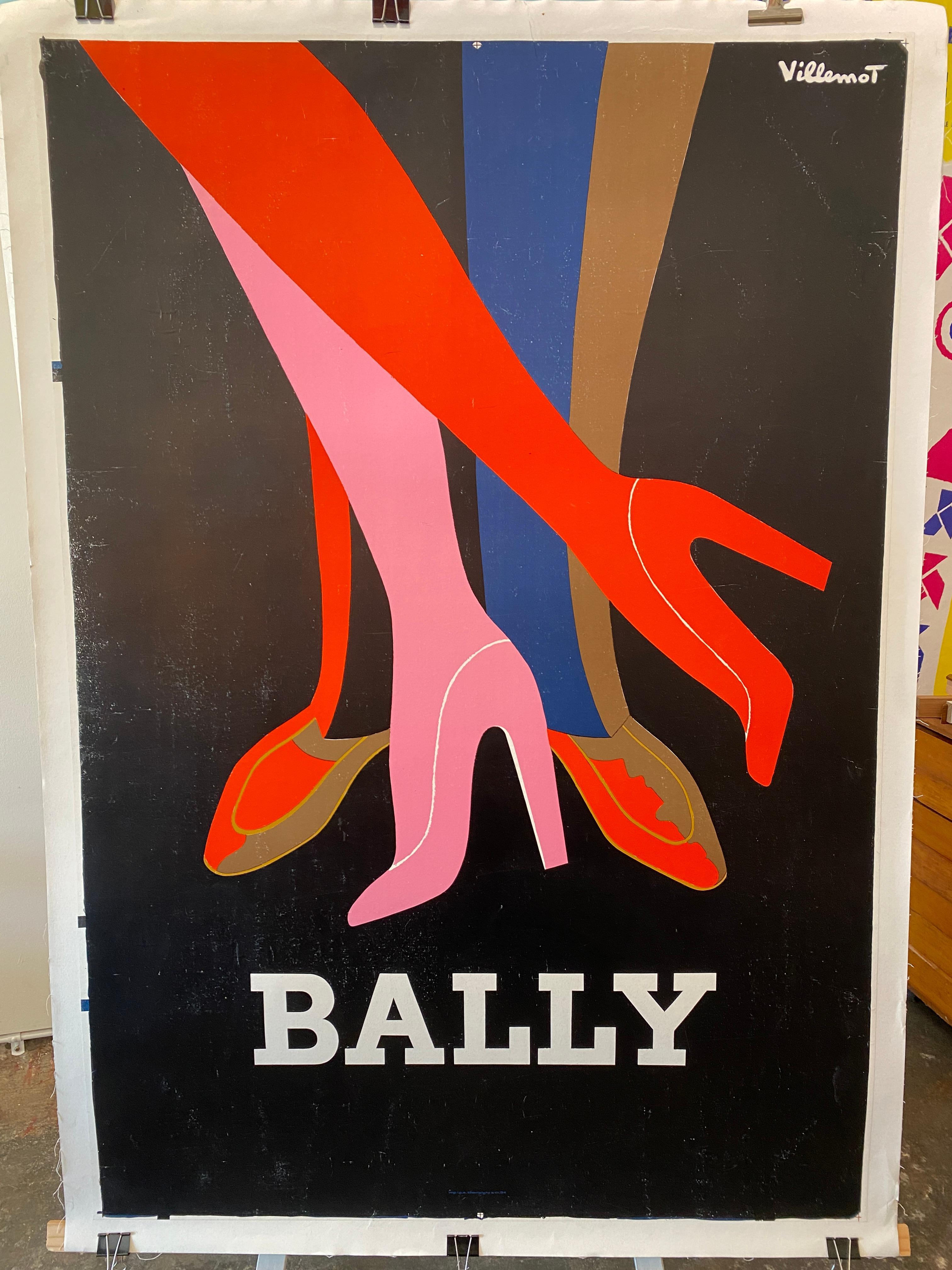 Bernard Villemot was a French graphic artist known primarily for his iconic advertising images for Orangina, Bally Shoe, Perrier, and Air France. This poster is an original poster, linen backed for preservation. There are some signs of wear