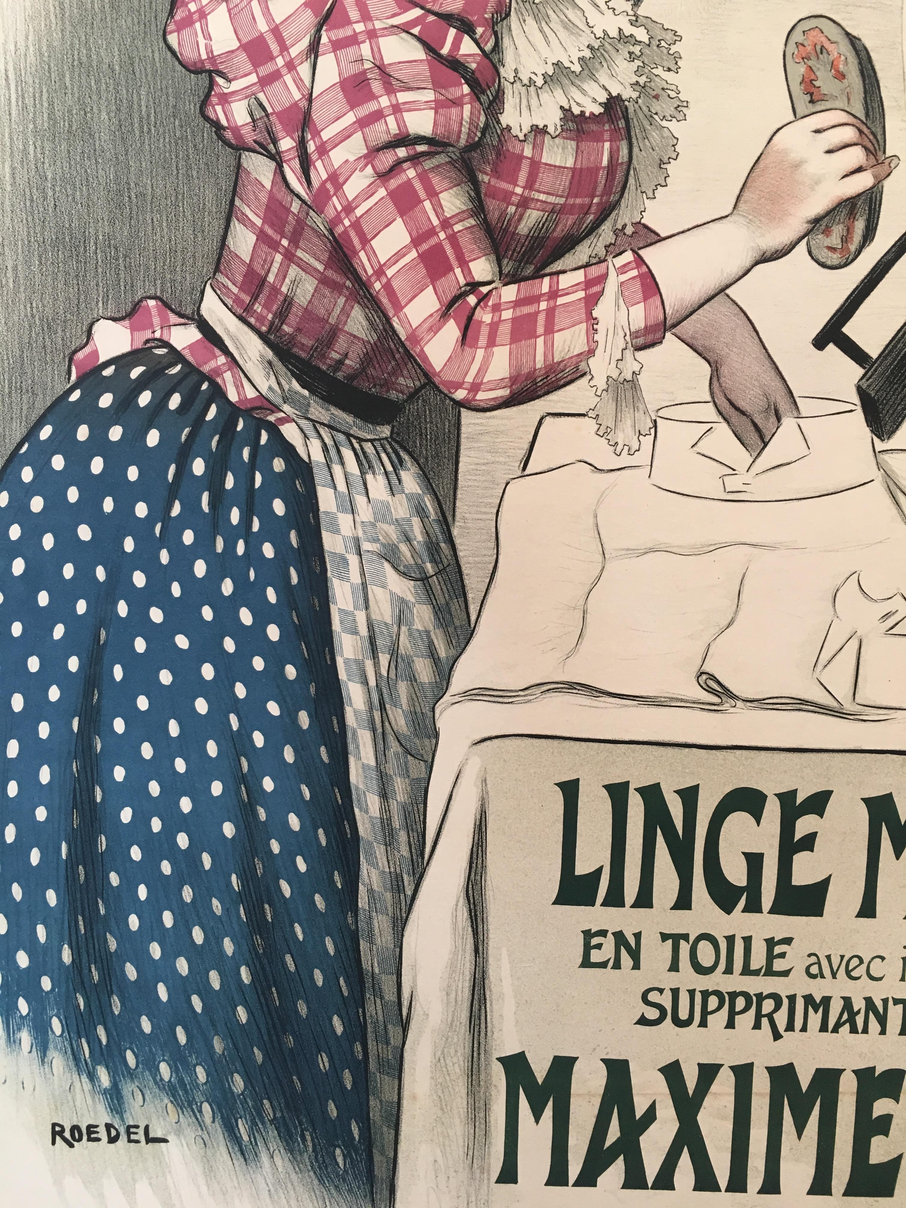 Art Nouveau Original Vintage French Laundry Poster 'Linge Monopole', 1897 For Sale