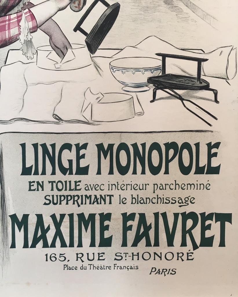 Original Vintage French Laundry Poster 'Linge Monopole', 1897 In Good Condition For Sale In Melbourne, Victoria