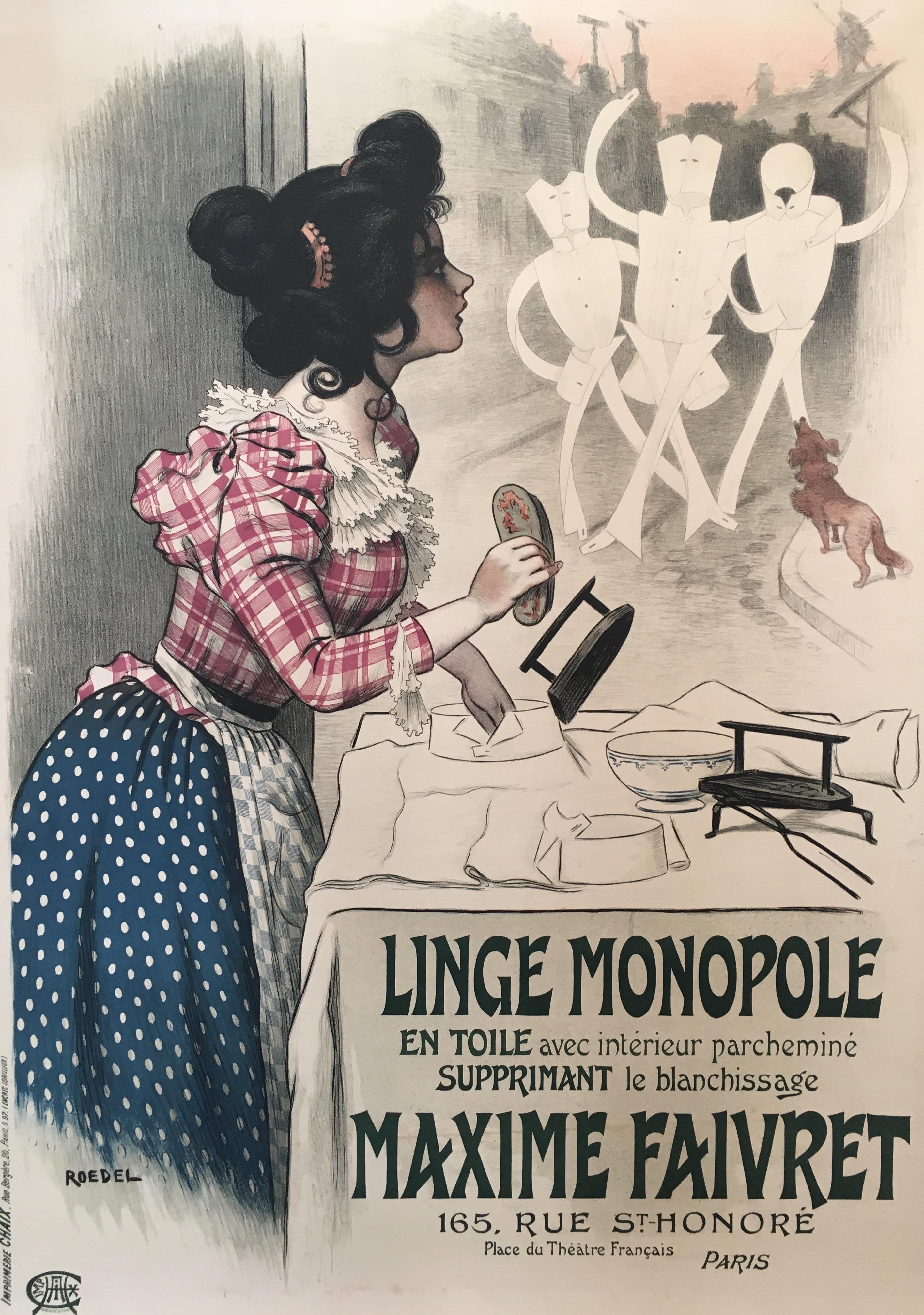Late 19th Century Original Vintage French Laundry Poster 'Linge Monopole', 1897 For Sale
