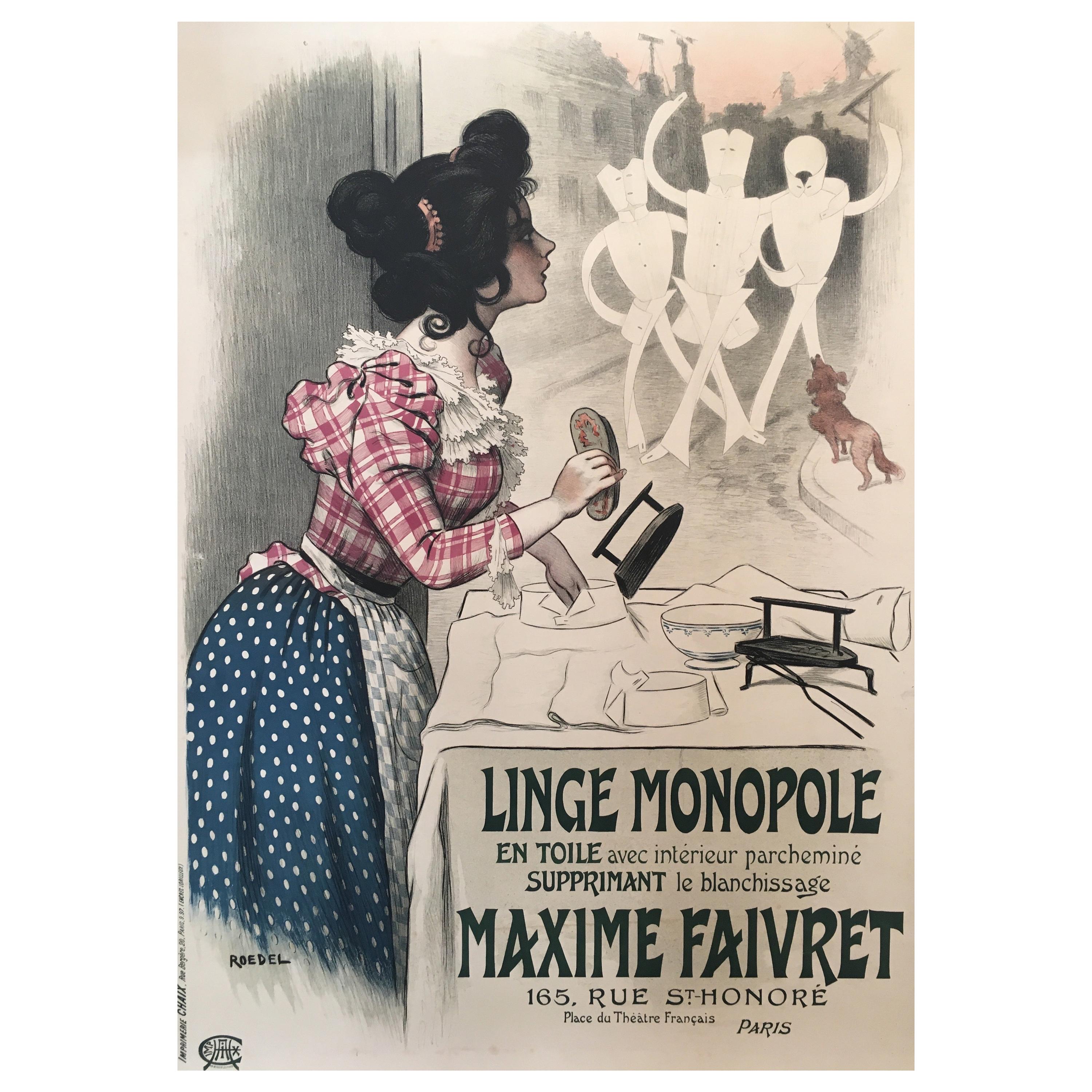 Original Vintage French Laundry Poster 'Linge Monopole', 1897