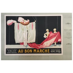 Original Vintage French Lithograph Poster, 'Au Bon Marche' by Rene Vincent, 1920