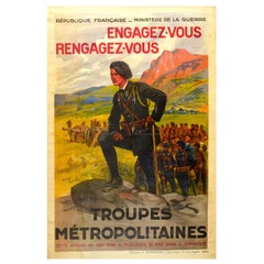 Original Vintage French Military Recruitment Poster Troupes Metropolitaines Army