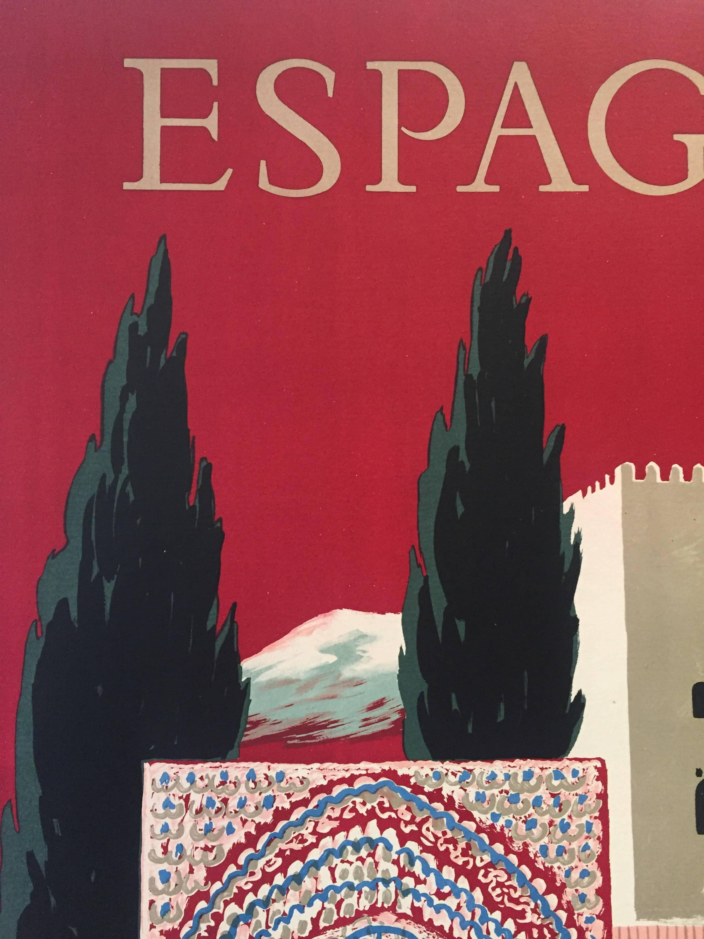 Original Vintage French Poster, Spain Travel, Espagne by Villemot 1
