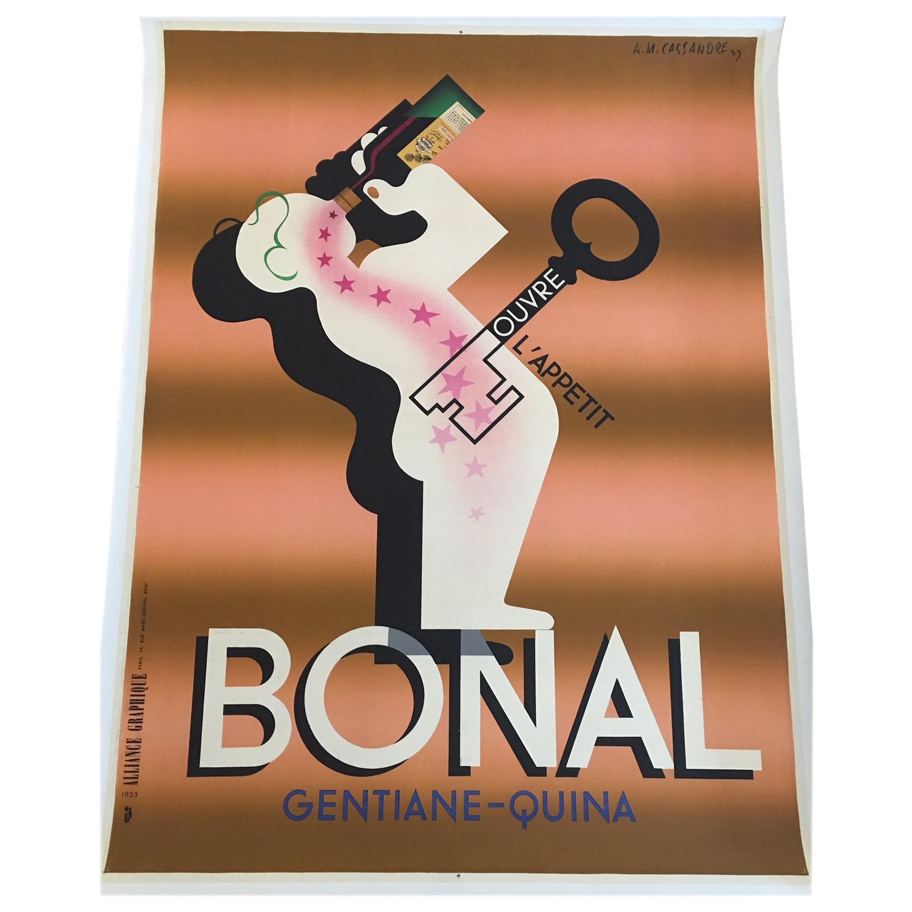 Original Vintage French Poster Bonal Gentiane Quina Ouvre L’Appetit, 1933 For Sale