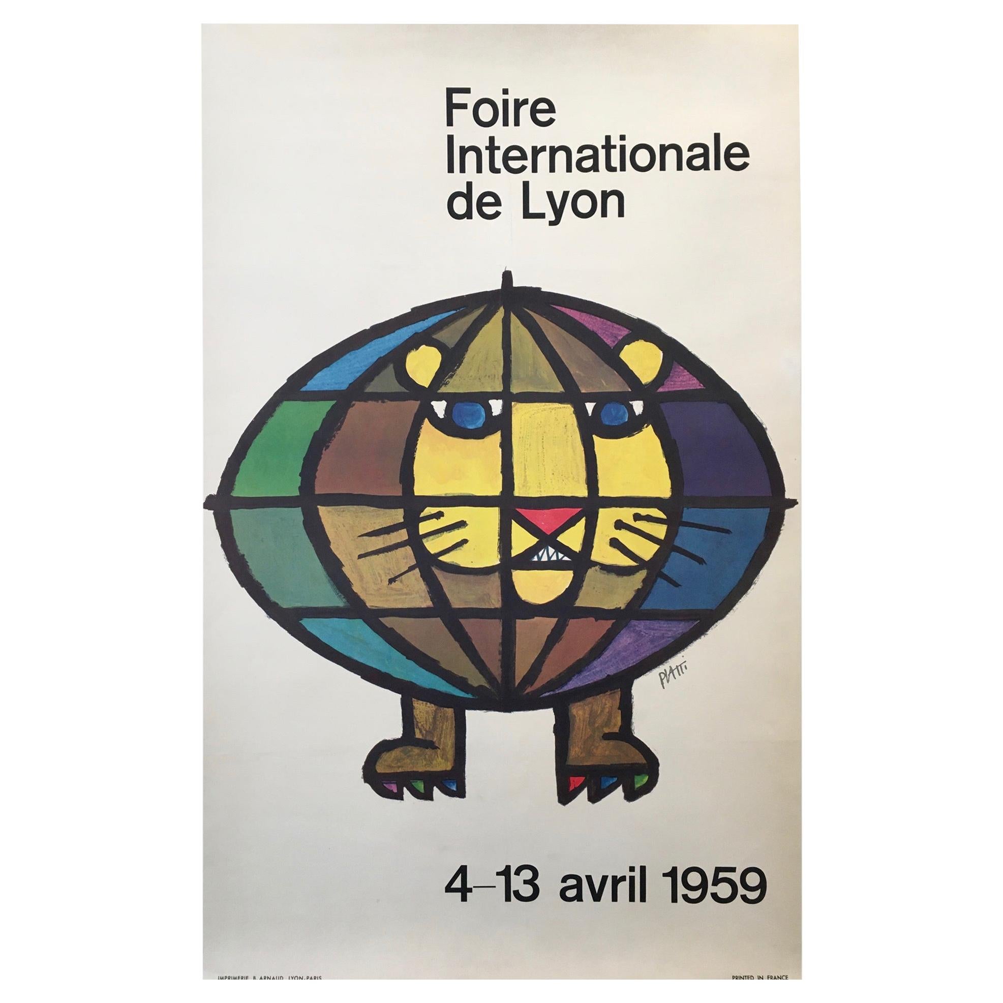 Affiche française d'origine vintage de la Fonderie Internationale de Lyon, 1959 par Piatti