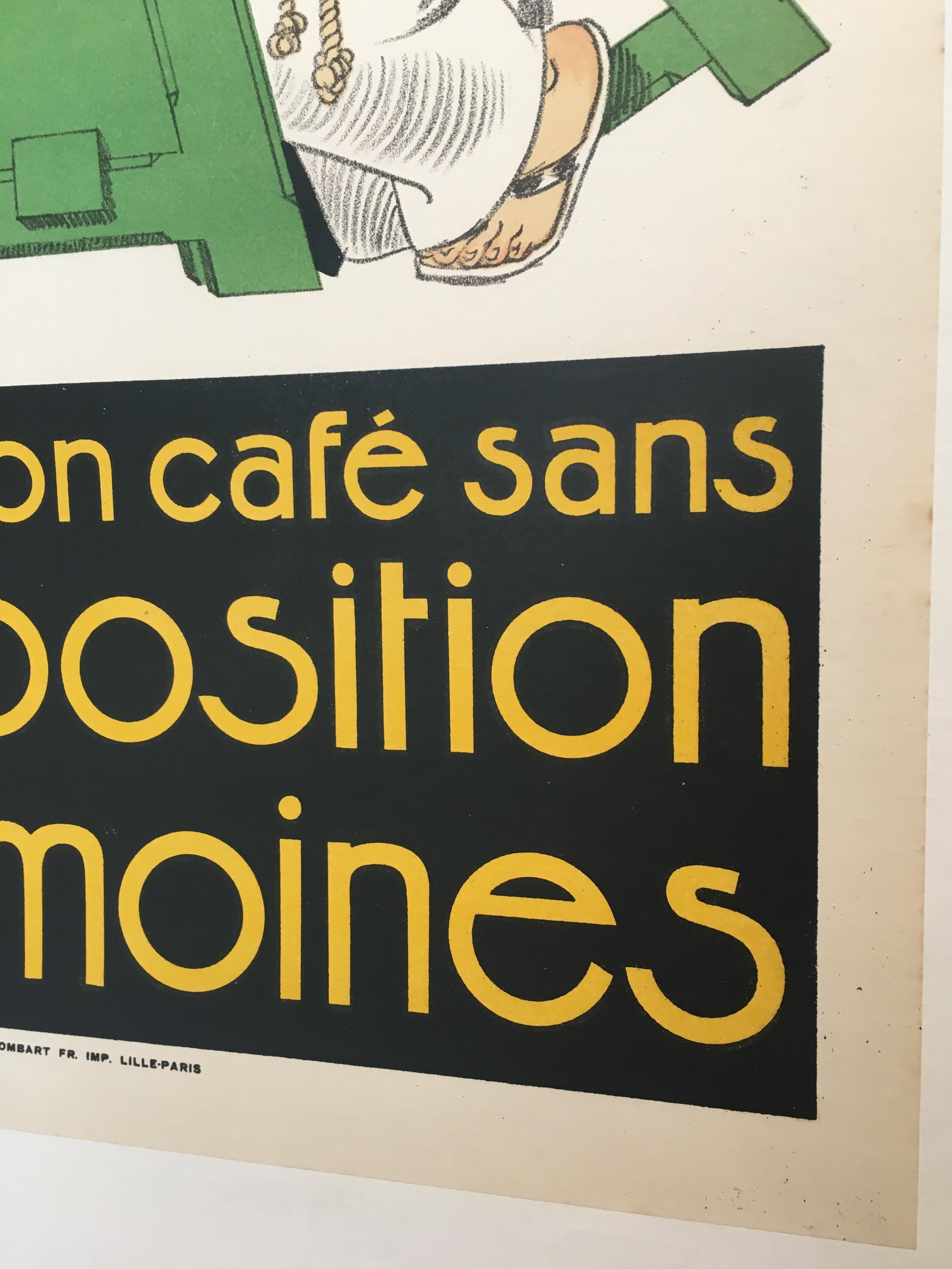 Original Vintage French Poster, 'Pas De Bon Cafe Sans Composition Des Moines'  In Good Condition In Melbourne, Victoria