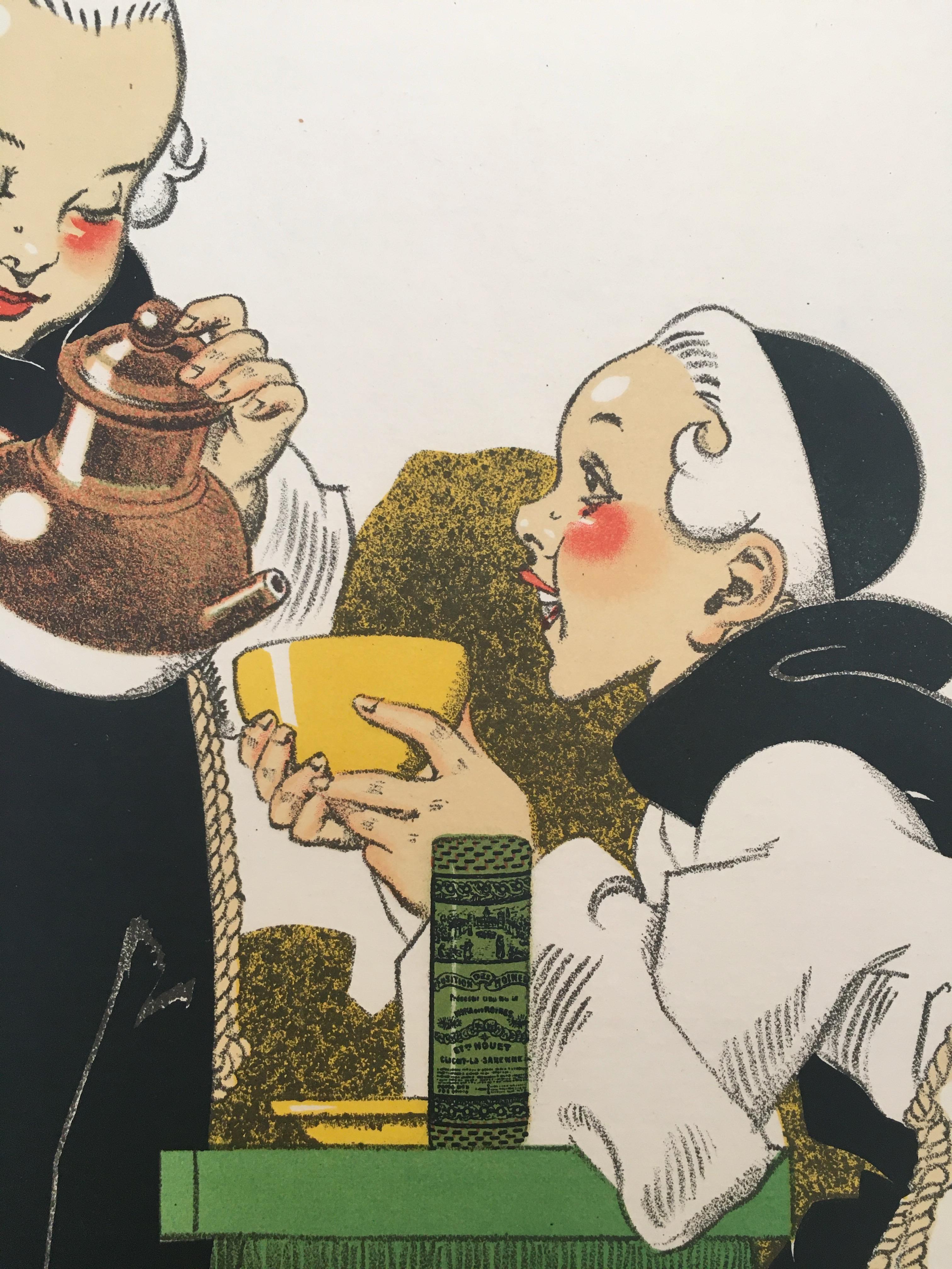 Paper Original Vintage French Poster, 'Pas De Bon Cafe Sans Composition Des Moines' 