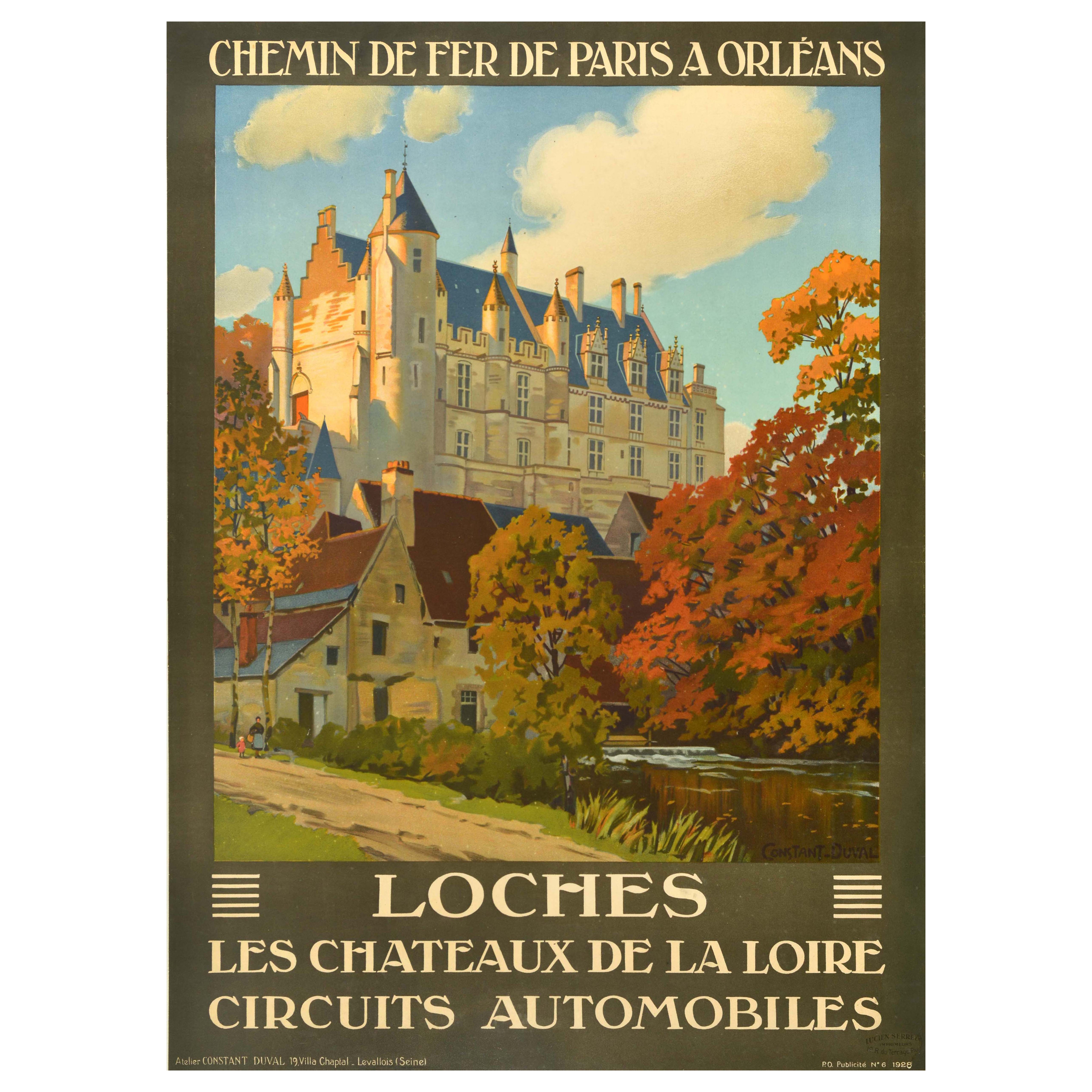 Original Vintage French Railway Travel Poster Loches Loire Valley Castles France