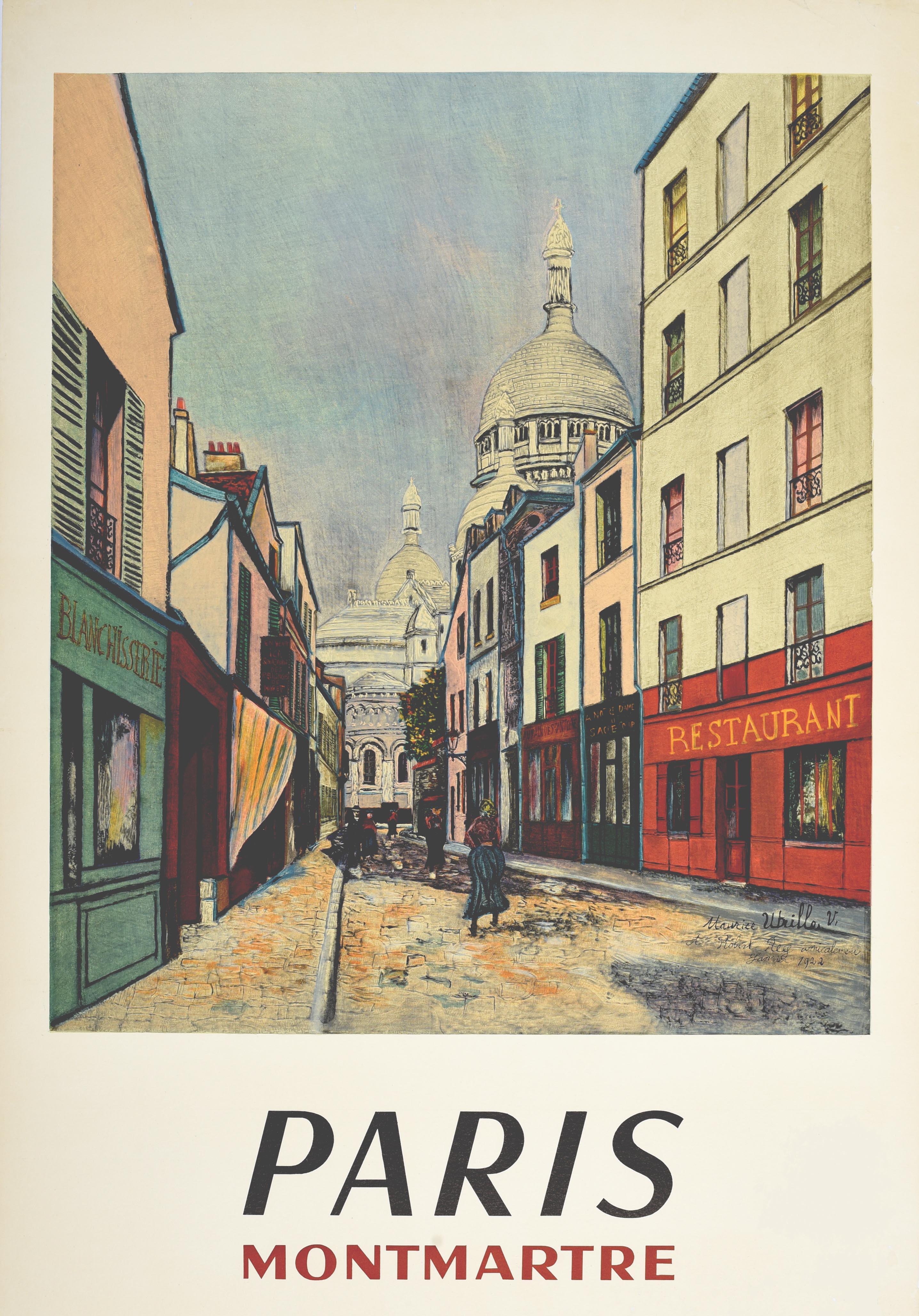 Francese Poster di viaggio originale della ferrovia francese d'epoca Parigi Montmartre Utrillo SNCF in vendita