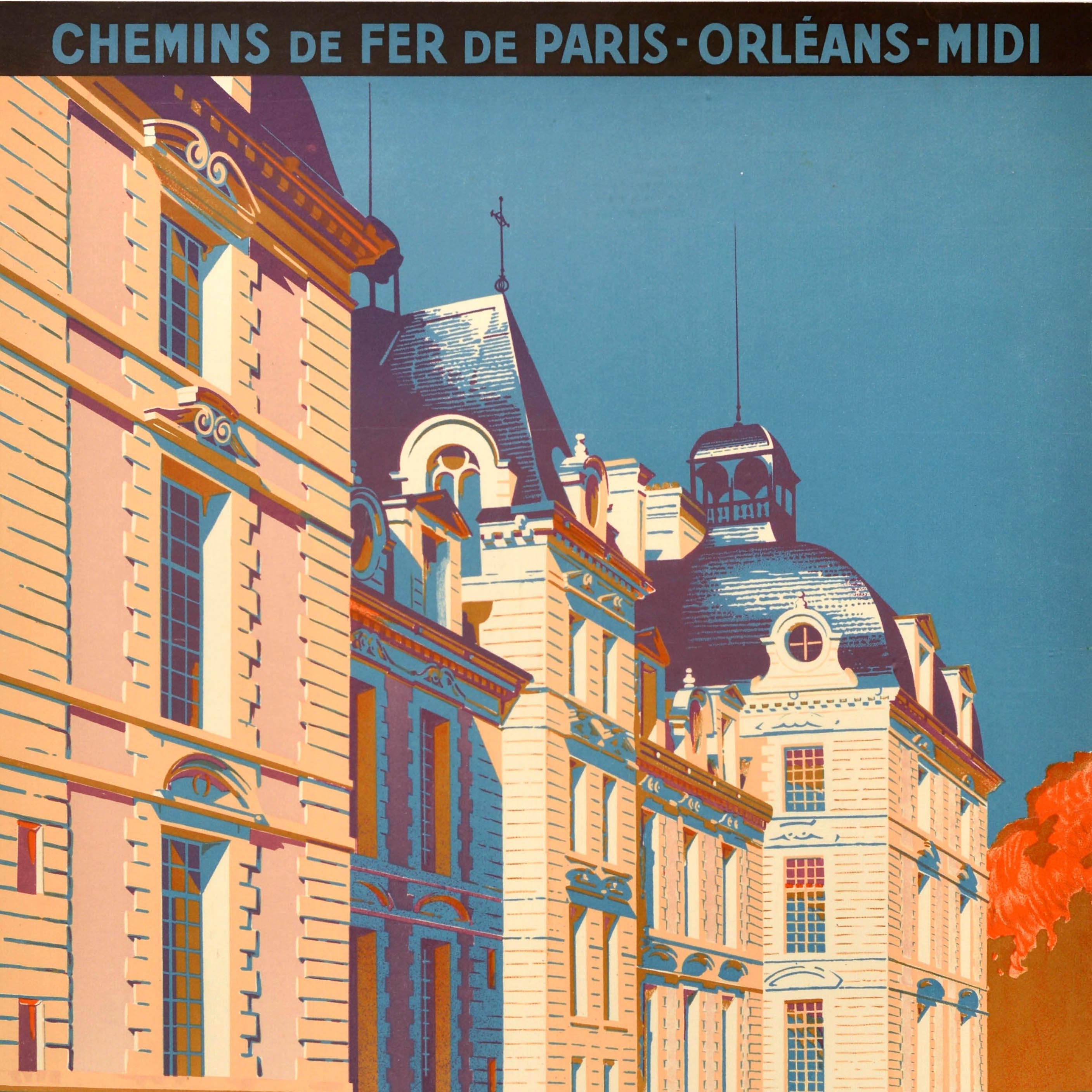 Cartel de viaje original de época de los ferrocarriles franceses Cheverny Valle del Loira Francia Francés en venta
