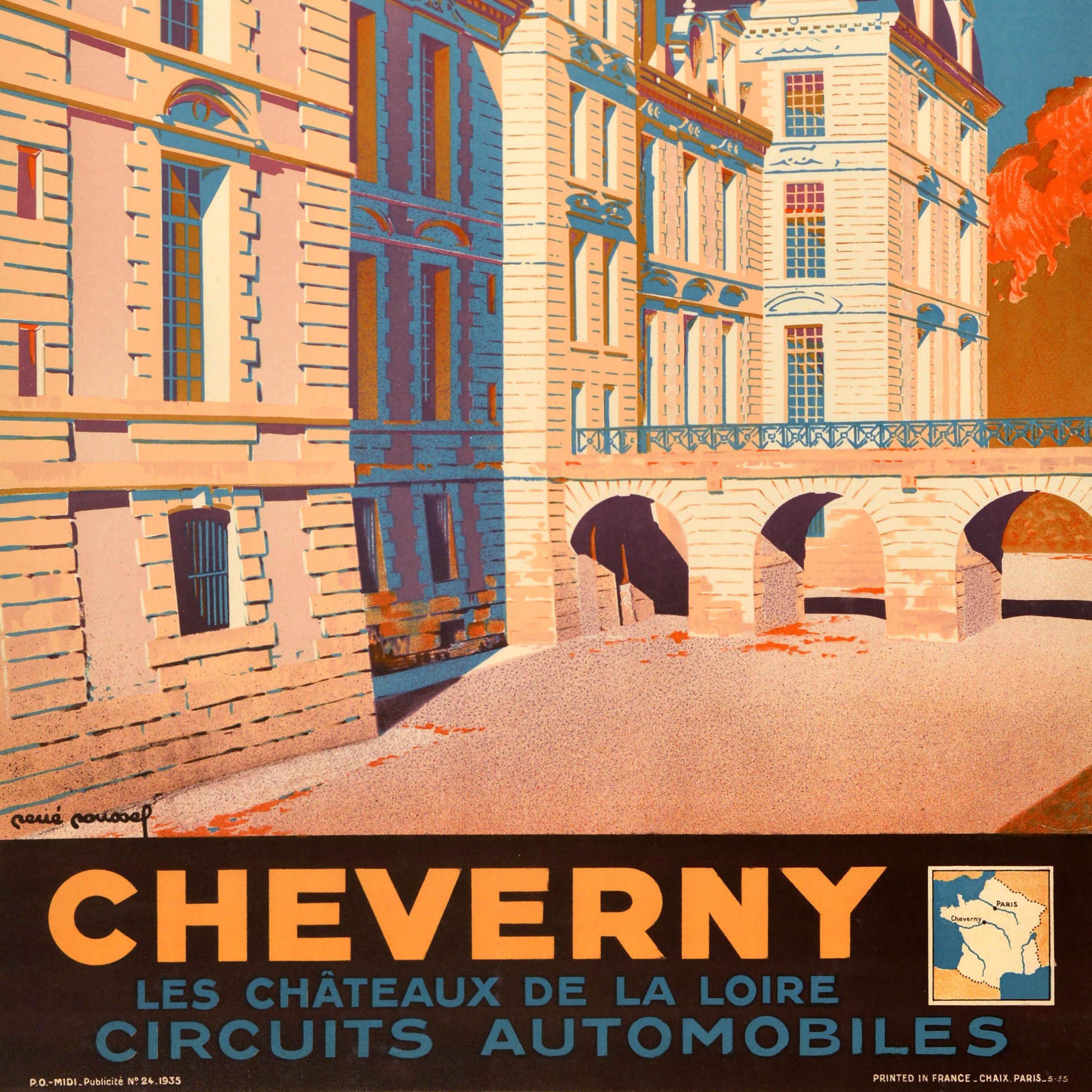 Cartel de viaje original de época de los ferrocarriles franceses Cheverny Valle del Loira Francia en Bueno estado para la venta en London, GB