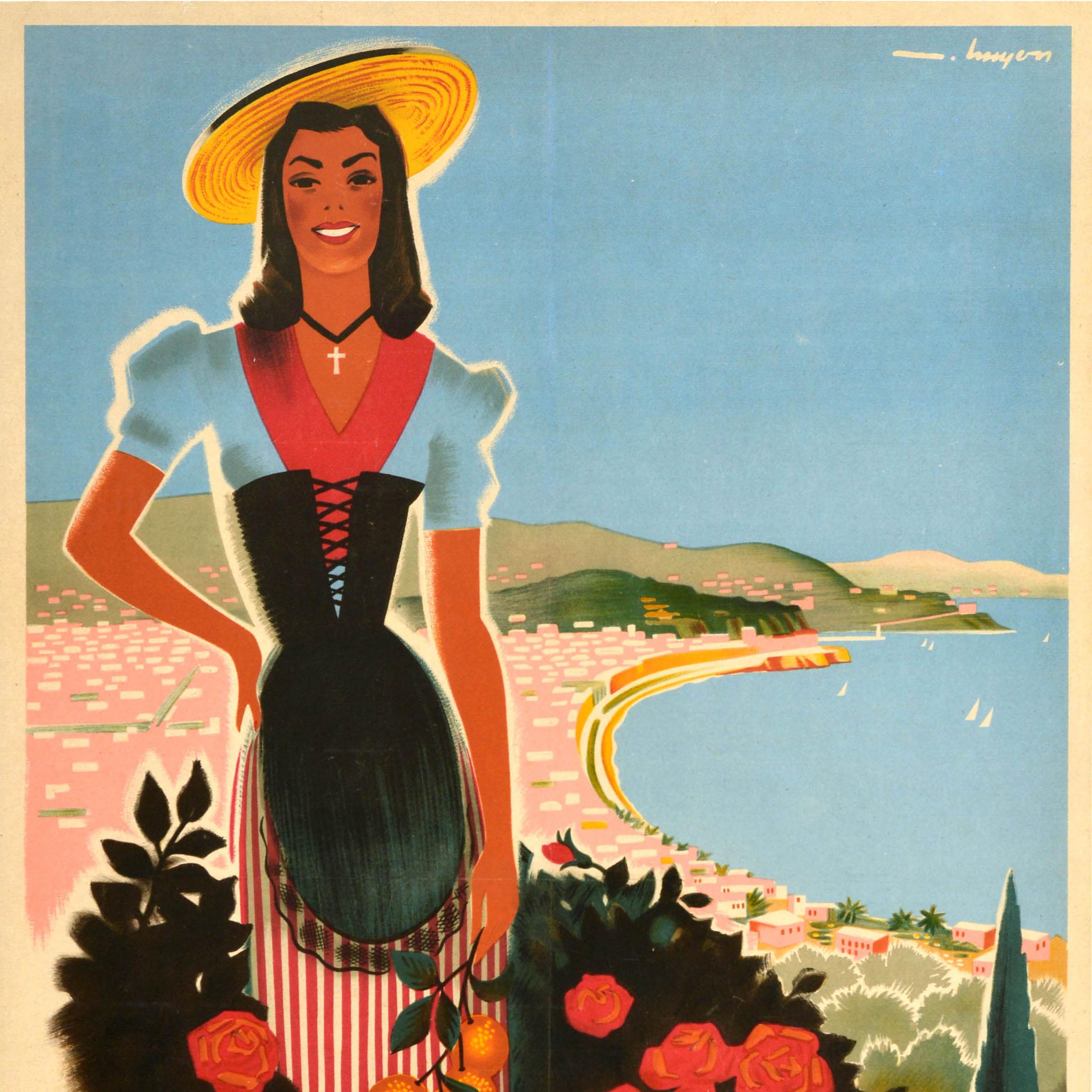 Monegasco Poster di viaggio della Costa Azzurra originale d'epoca Nizza Roland Hugon Costa Azzurra in vendita