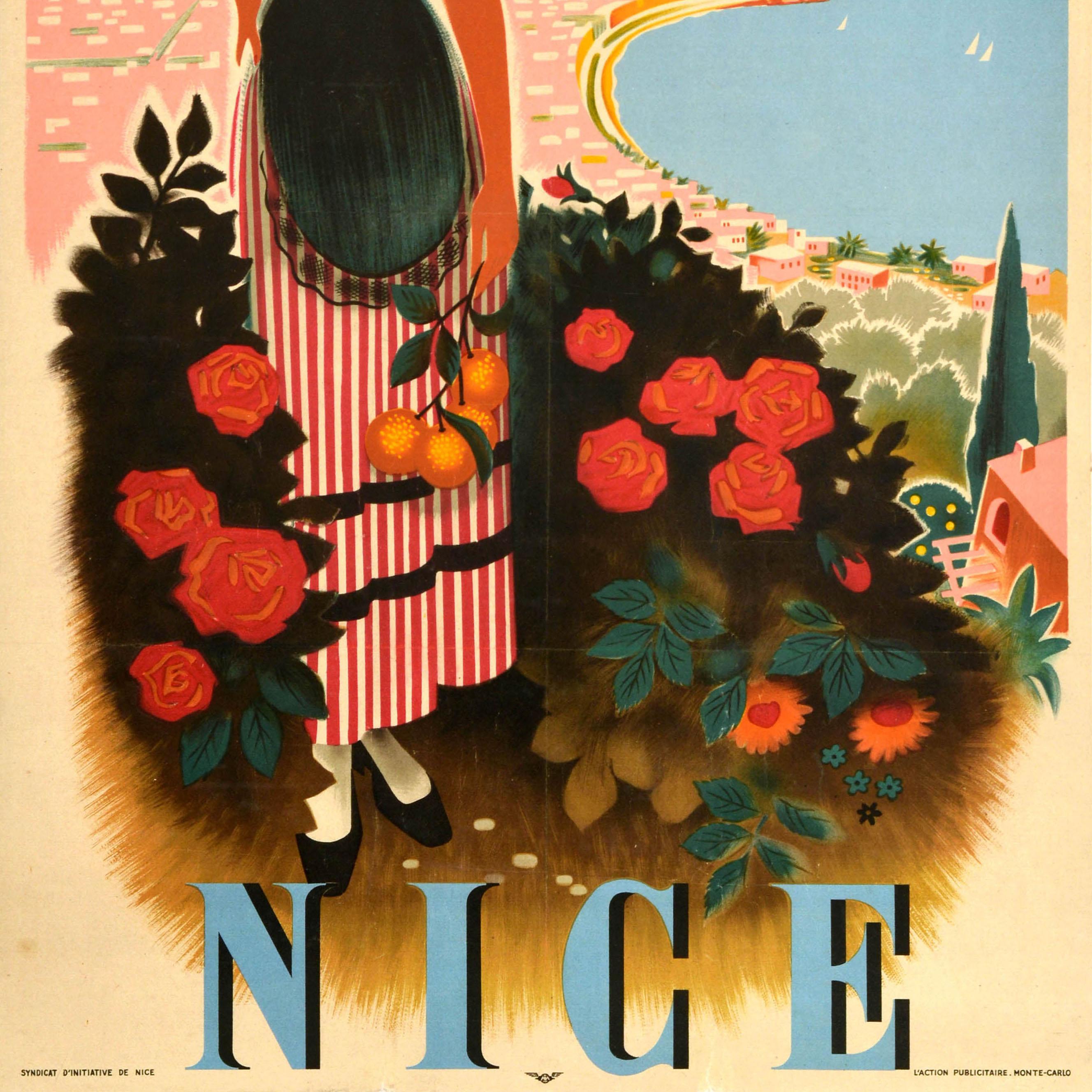 Poster di viaggio della Costa Azzurra originale d'epoca Nizza Roland Hugon Costa Azzurra In condizioni buone in vendita a London, GB