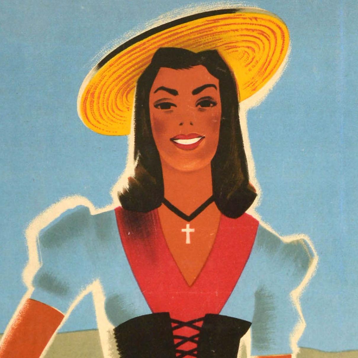 Metà XX secolo Poster di viaggio della Costa Azzurra originale d'epoca Nizza Roland Hugon Costa Azzurra in vendita