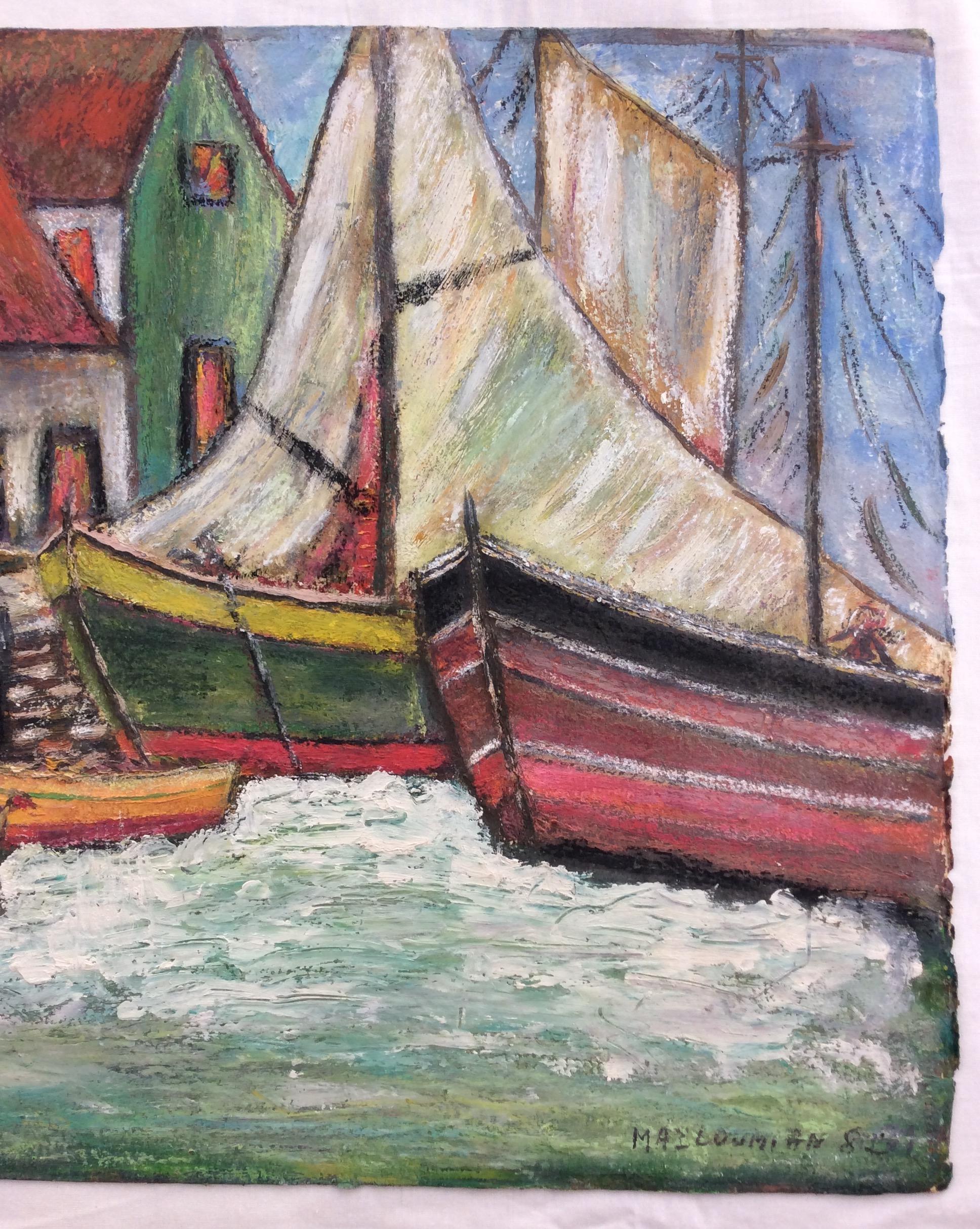 20th Century Original Vintage French Seascape Painting, Signed