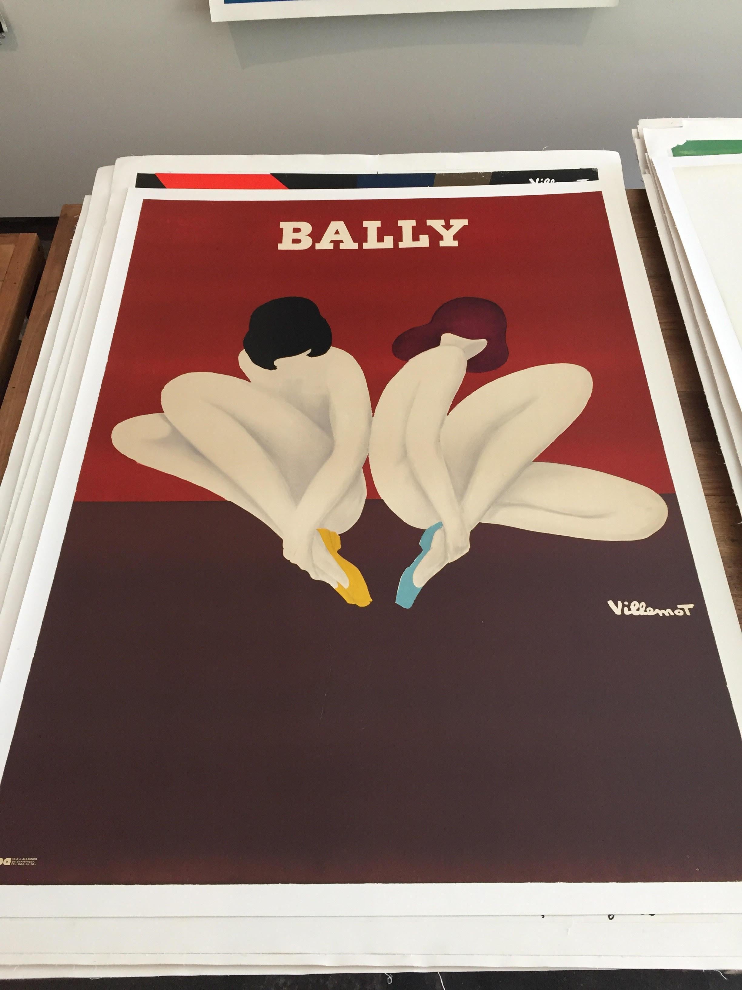Original Vintage French Shoe Advertising Poster 'Bally Lotus' by Villemot, 1977 In Good Condition For Sale In Melbourne, Victoria