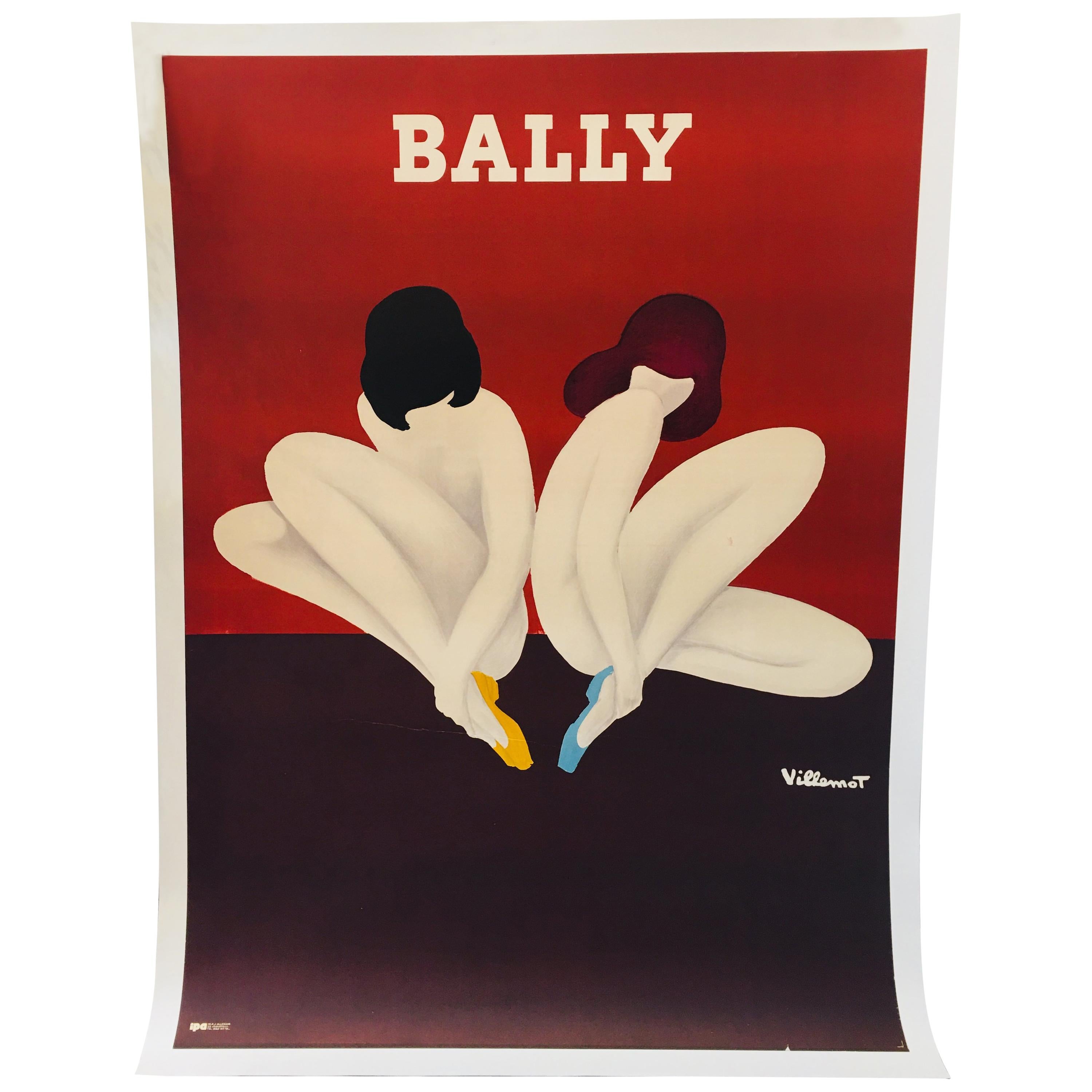 Original Vintage French Shoe Advertising Poster 'Bally Lotus' by Villemot, 1977