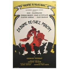 Affiche originale vintage du théâtre et du cabaret français par René Gruau, 1966