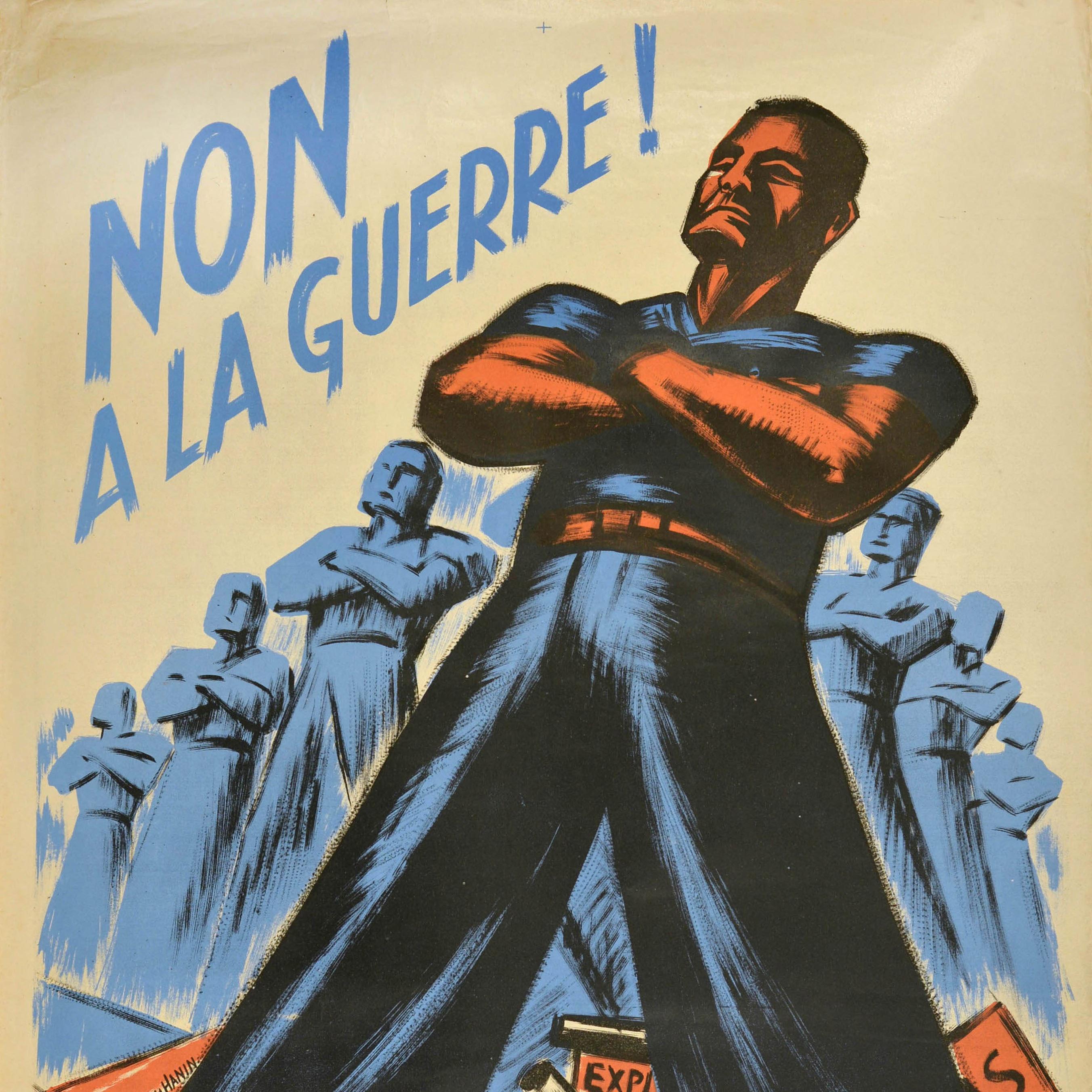 Original Vintage French War Propaganda Poster No To War Peace Fighters WWII In Good Condition For Sale In London, GB