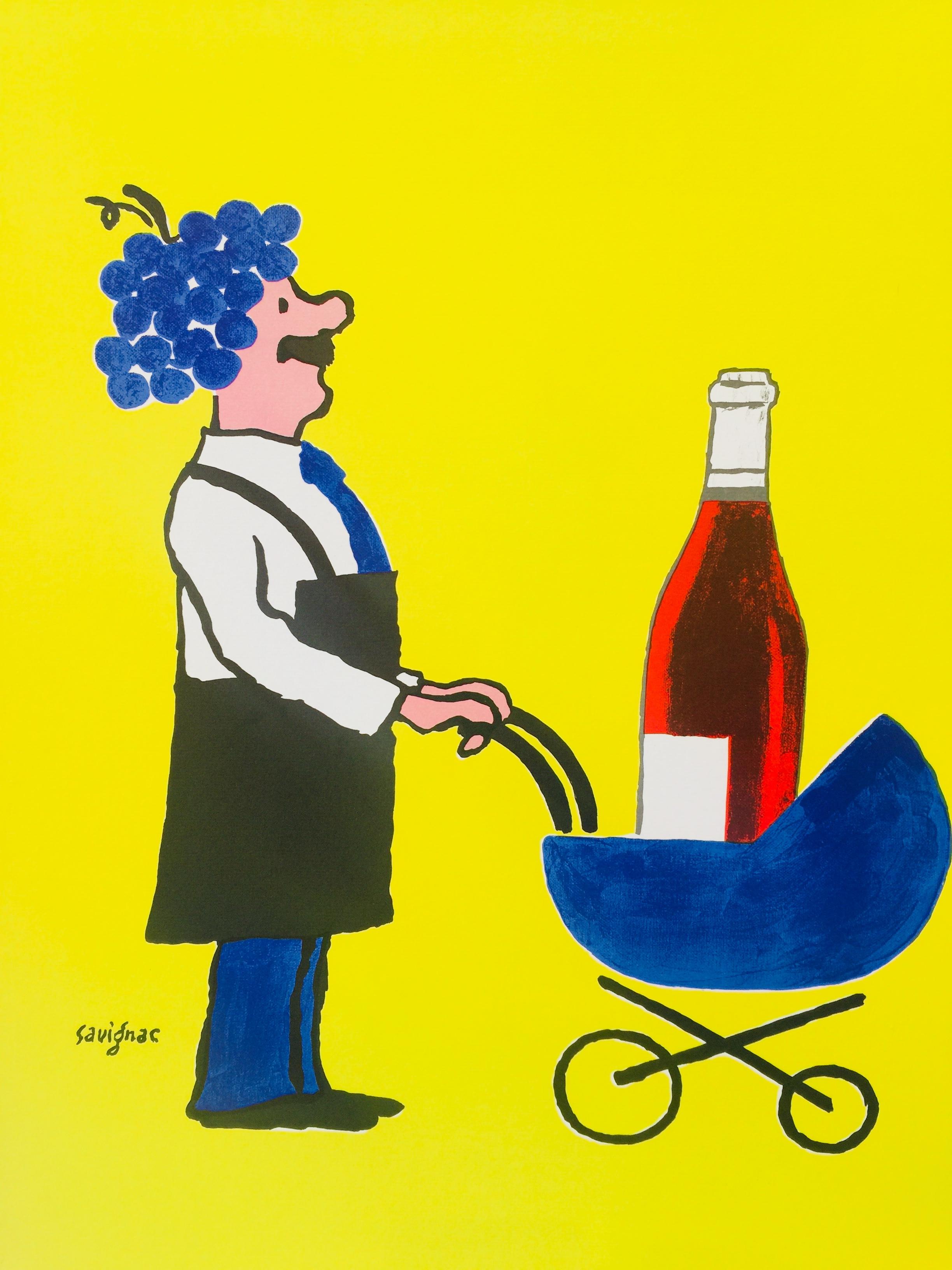 Original vintage French wine poster by Savignac 'Buvons Ici Le Vin Nouveau' 1993

A celebration of new wine, buvons le vin nouveau! Each year the third Thursday in November marks the release of the Beaujolais Nouveaux – a wine made only from