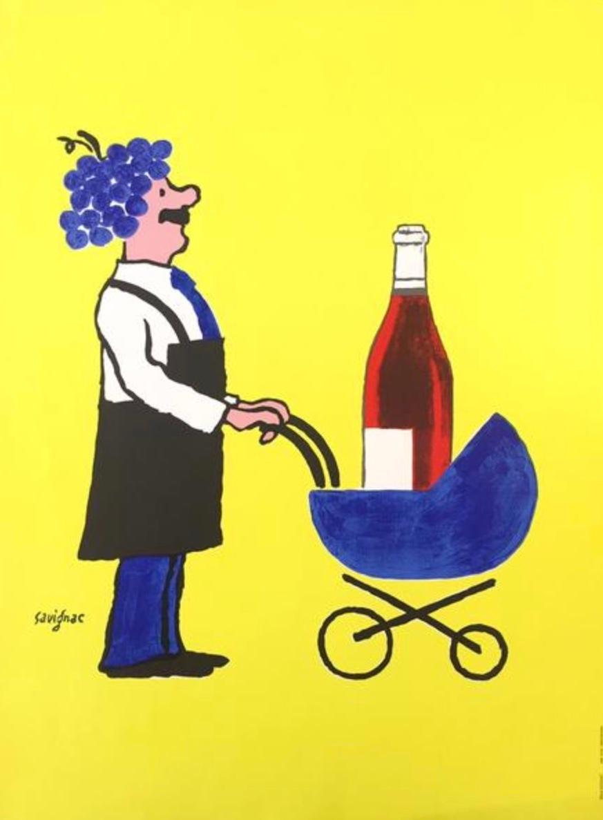 Original vintage French wine poster by Savignac 'Buvons Ici Le Vin Nouveau' 1993

A celebration of new wine, buvons le vin nouveau! Each year the third Thursday in November marks the release of the Beaujolais Nouveaux – a wine made only from