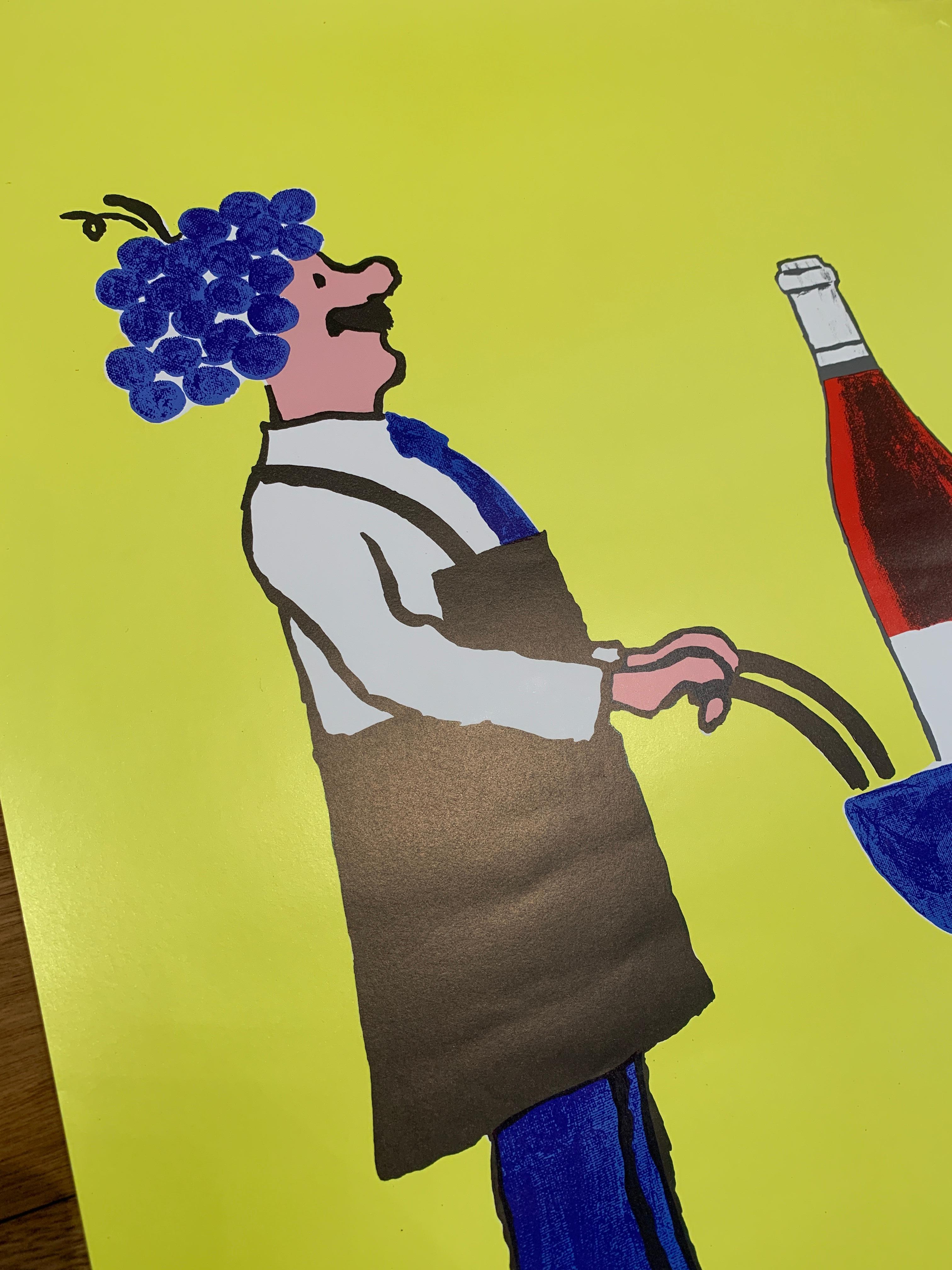 Late 20th Century Original Vintage French Wine Poster by Savignac 'Buvons Ici Le Vin Nouveau'