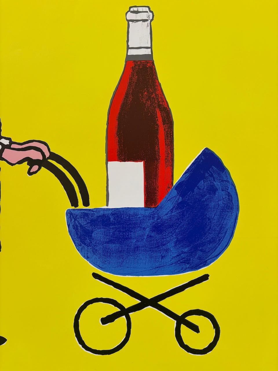 Französisches Vintage-Weinplakat von Savignac, „Buvons Ici Le Vin Nouveau“ (Ende des 20. Jahrhunderts) im Angebot