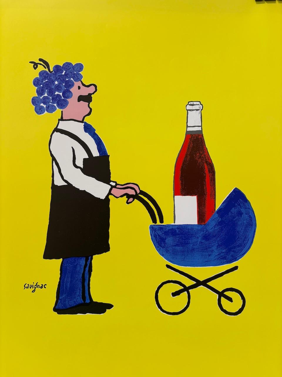 Französisches Vintage-Weinplakat von Savignac, „Buvons Ici Le Vin Nouveau“ im Angebot 3