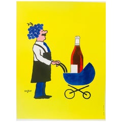 Póster original de época sobre el vino francés de Savignac "Buvons Ici Le Vin Nouveau" (Buvamos aquí el vino nuevo)