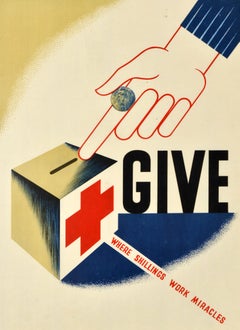 Original Vintage Fundraising Poster Australian Red Cross Shillings Work Miracles