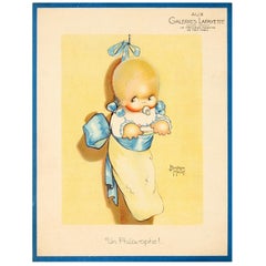Original Vintage Galeries Lafayette Poster - A Philosopher - Ft. Baby in a Pouch
