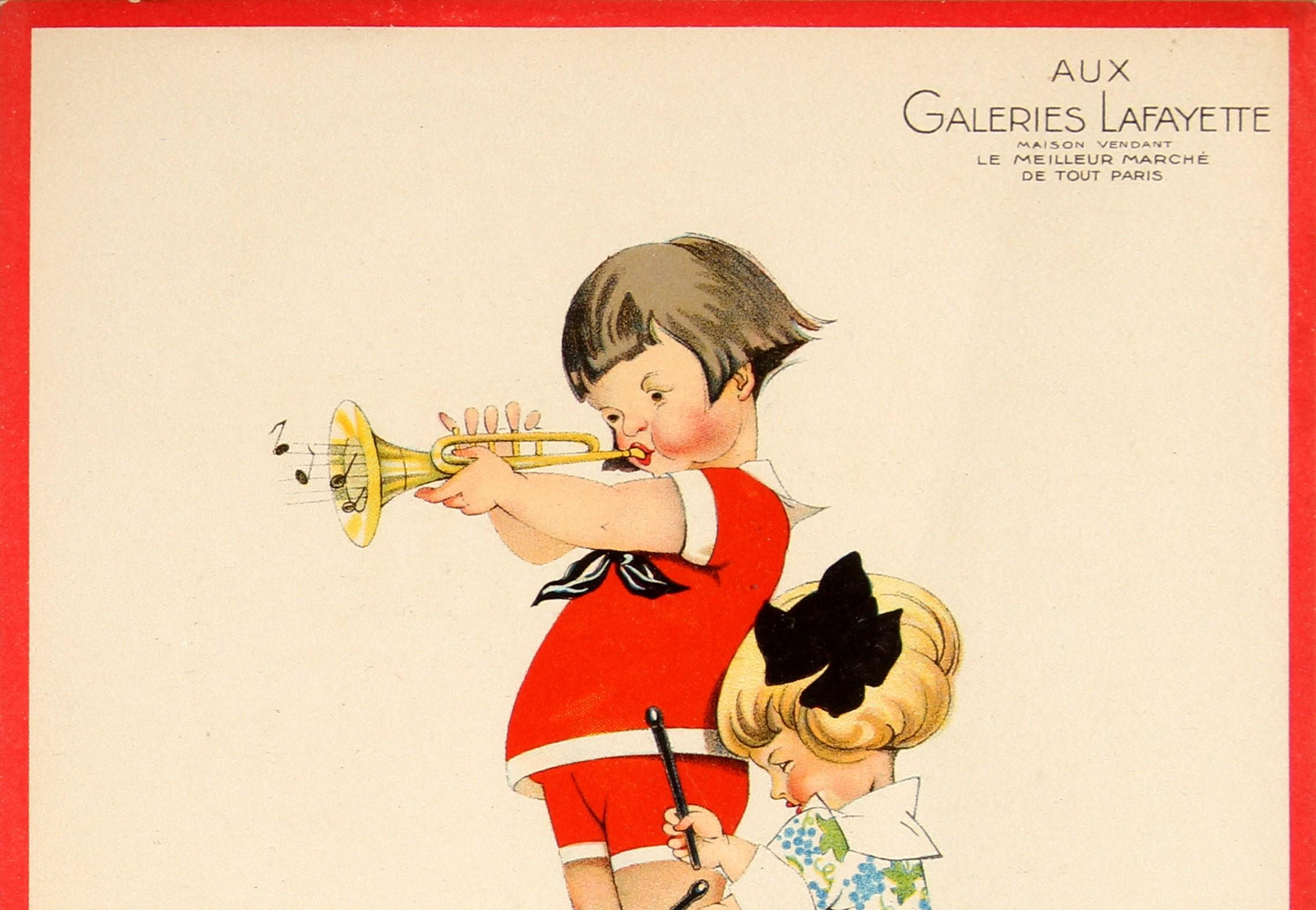 French Original Vintage Galeries Lafayette Poster - Chamber Music - Ft Children and Dog