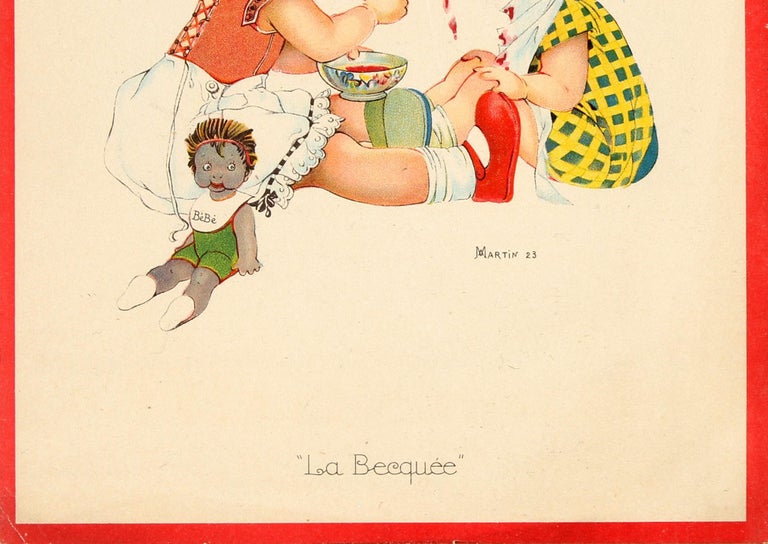 Original Vintage Galeries Lafayette Poster Spoon Feeding Ft Children And Baby Doll For Sale At 1stdibs