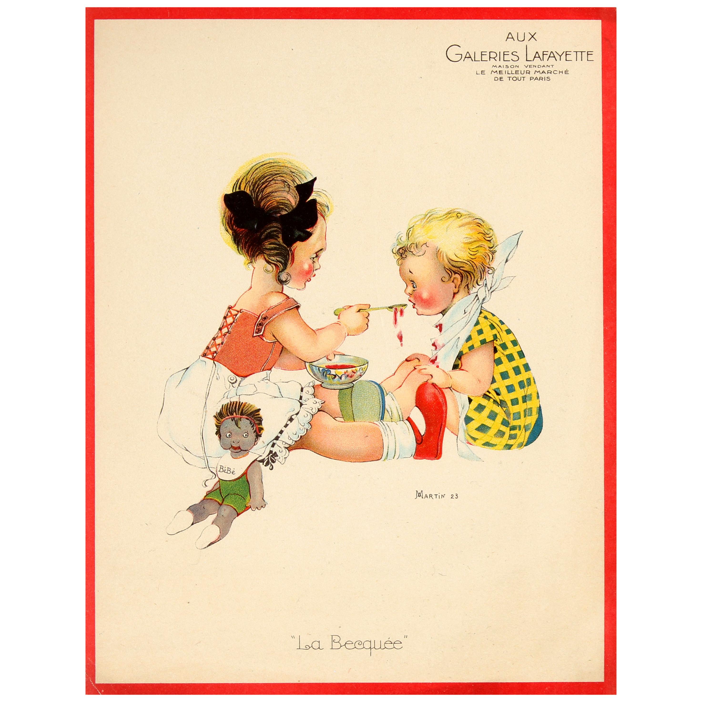 Original Vintage Galeries Lafayette Poster Spoon Feeding Ft Children And Baby Doll For Sale At 1stdibs Original Vintage Galeries Lafayette Poster Spoon Feeding Ft Children And Baby Doll For Sale At 1stdibs