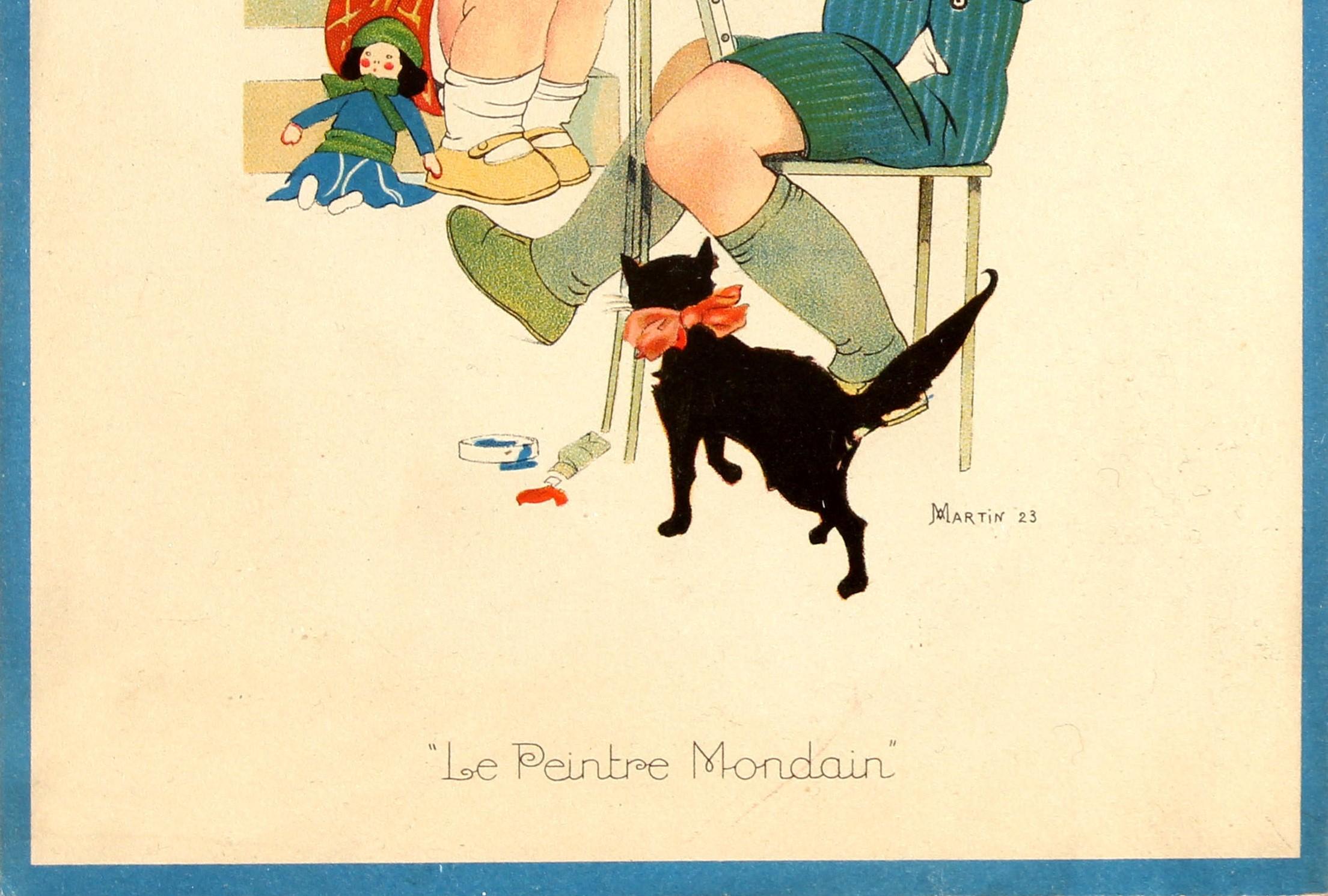 French Original Vintage Galeries Lafayette Poster The Worldly Painter Ft Children & Cat