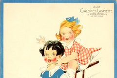 Original Vintage Galeries Lafayette Poster Winter Sports - Children Chair Sledge