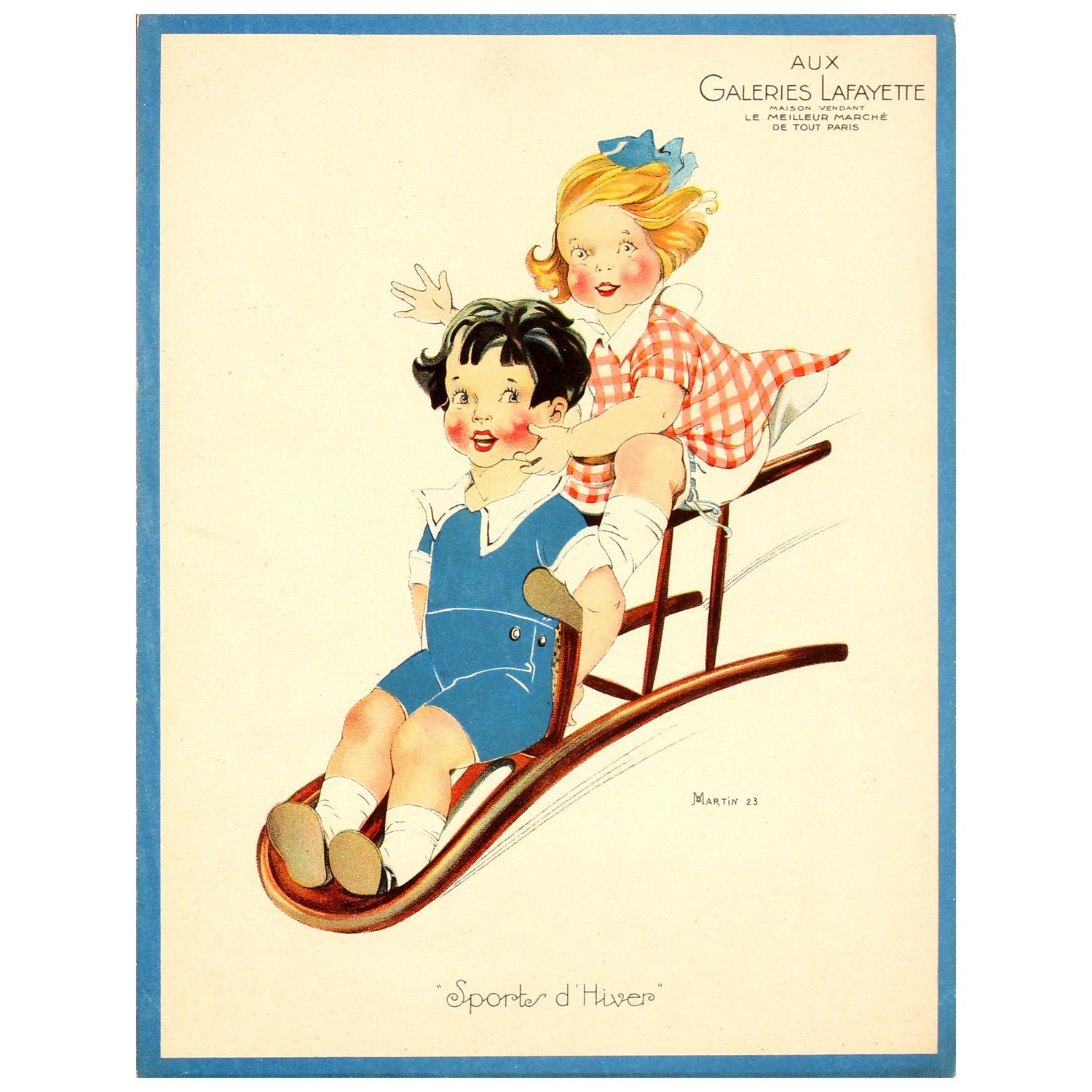 Original Vintage Galeries Lafayette Poster Winter Sports