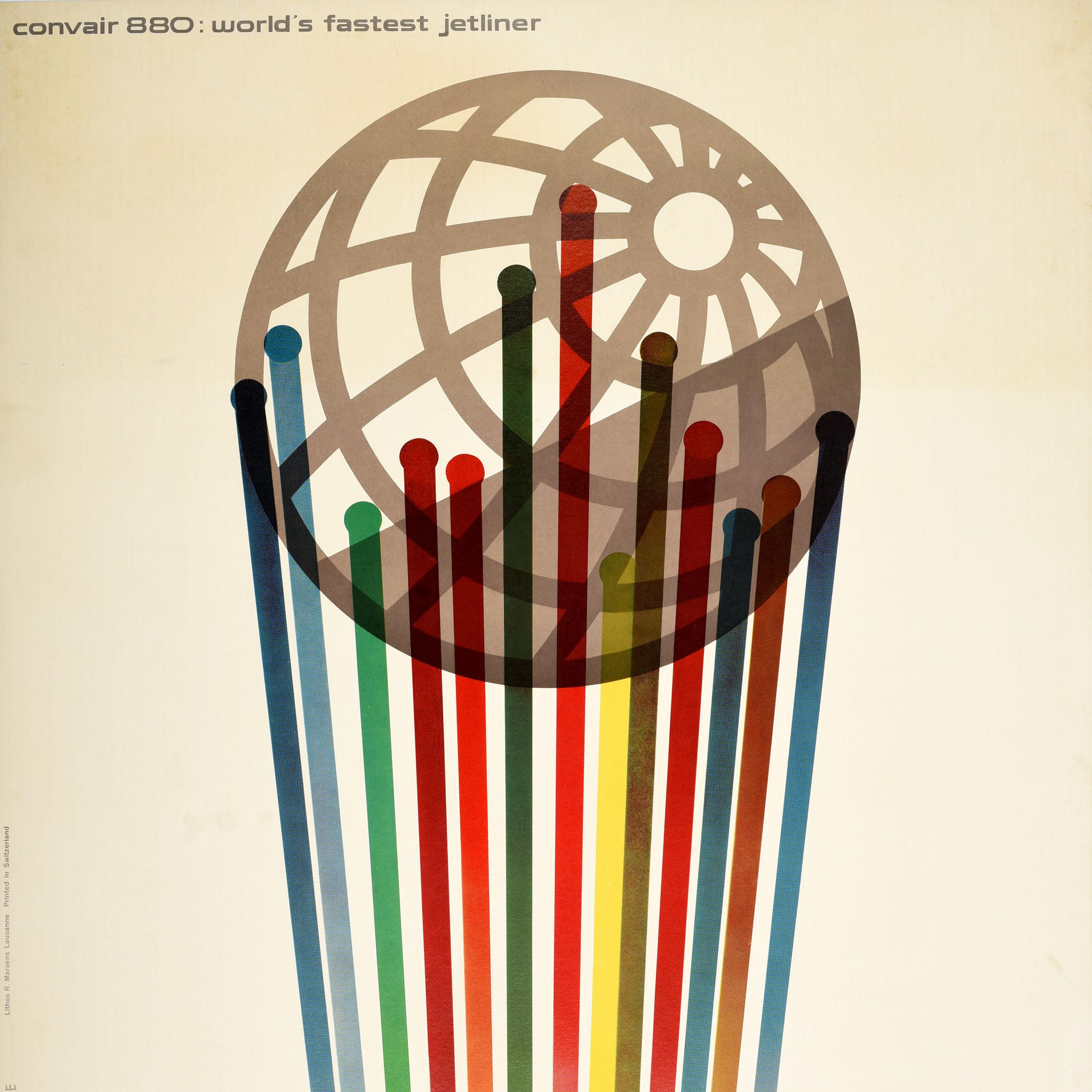 Svizzero Poster originale d'epoca della General Dynamics Il più veloce aereo di linea Convair 880 Nitsche in vendita