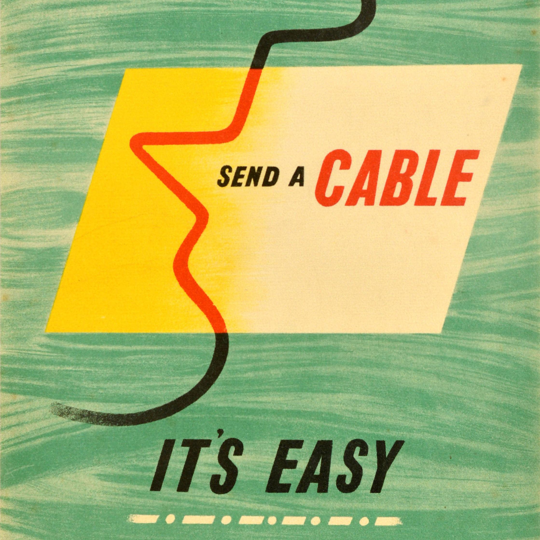 Cartel publicitario original de época de la Oficina General de Correos GPO - Enviar un telegrama es fácil - con un gran diseño del notable artista Tom Eckersley (1914-1997) que representa el contorno de una cara con código Morse por ojos y un papel