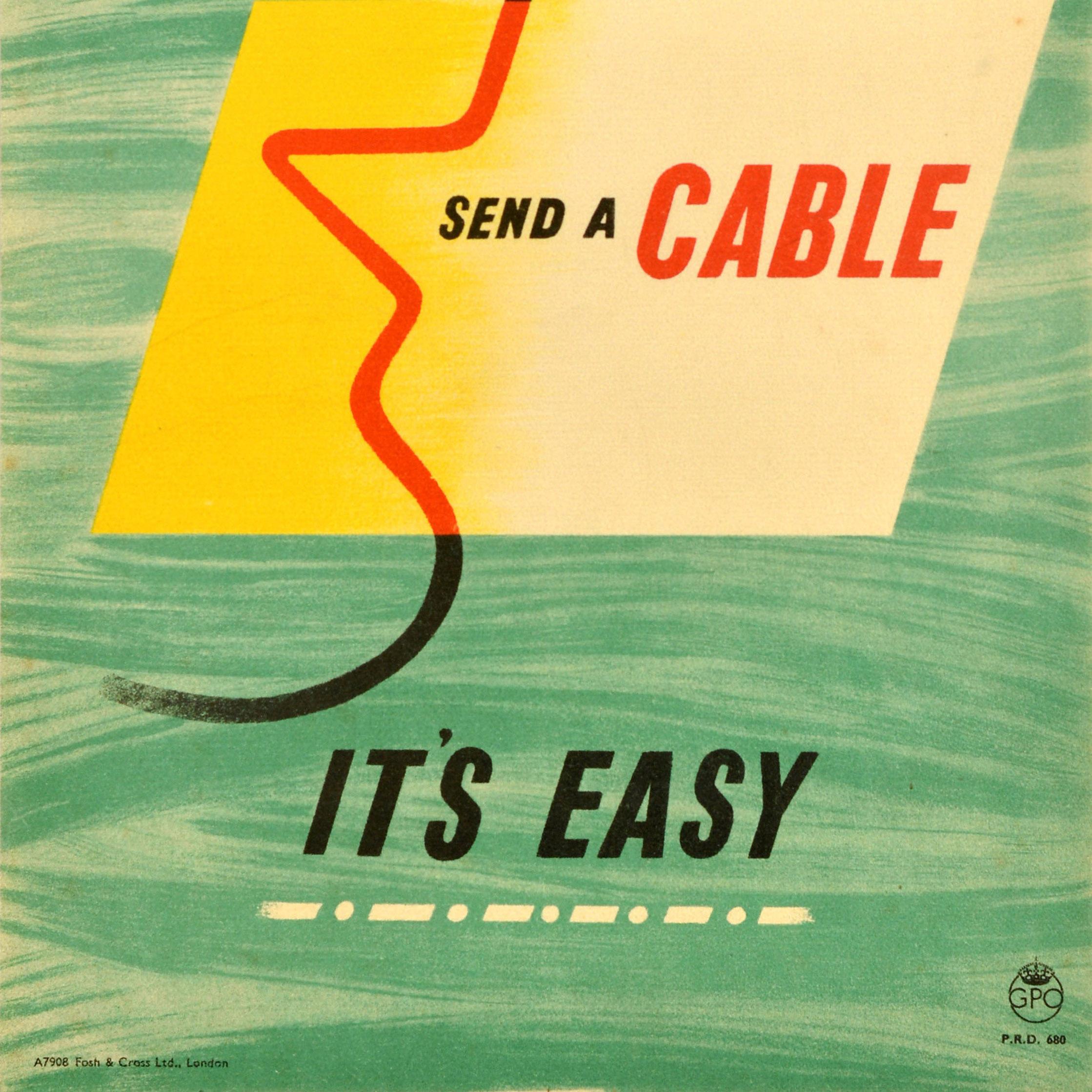 Original Vintage General Post Office Cartel Publicitario Enviar Un Cable Eckersley en Bueno estado para la venta en London, GB