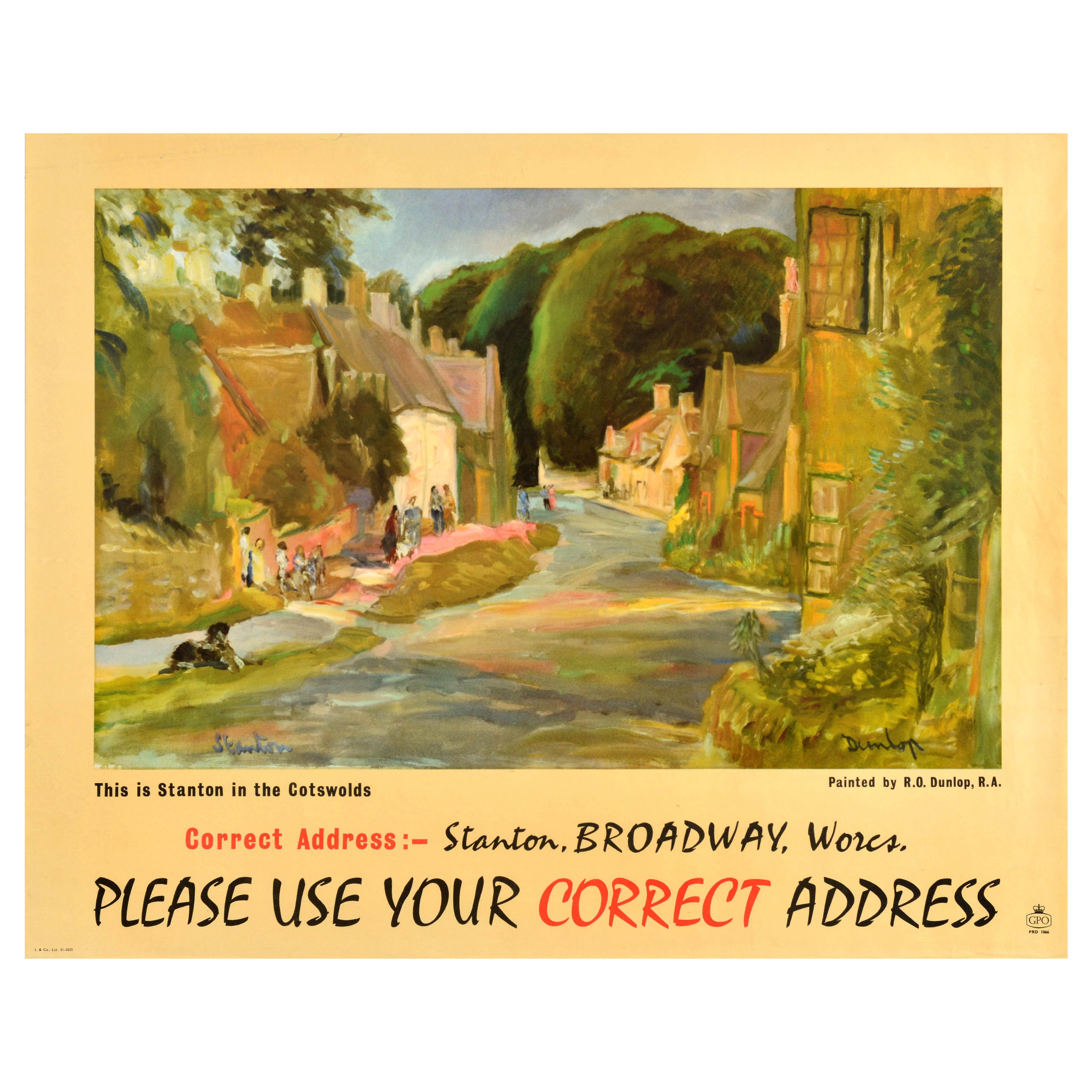 Original Vintage General Post Office Werbeplakat Stanton Cotswolds Dunlop im Angebot