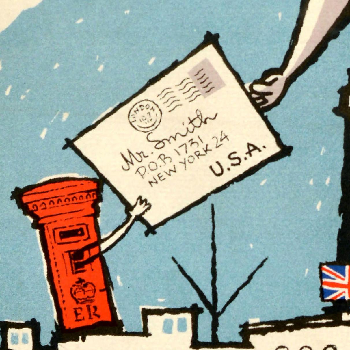 Metà XX secolo Poster pubblicitario GPO ( General Post Office ) originale d'epoca Lettere di superficie USA in vendita