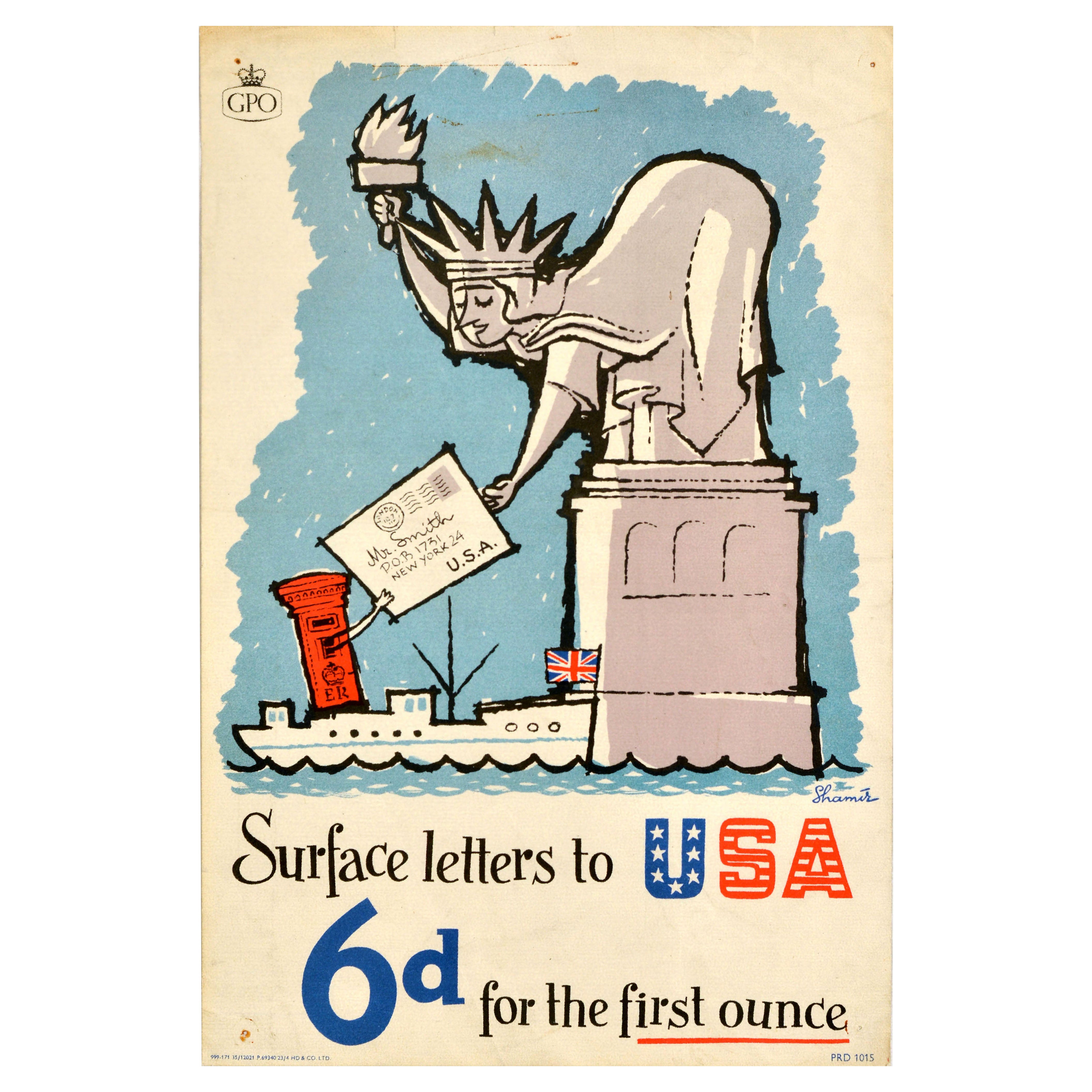 Poster pubblicitario GPO ( General Post Office ) originale d'epoca Lettere di superficie USA