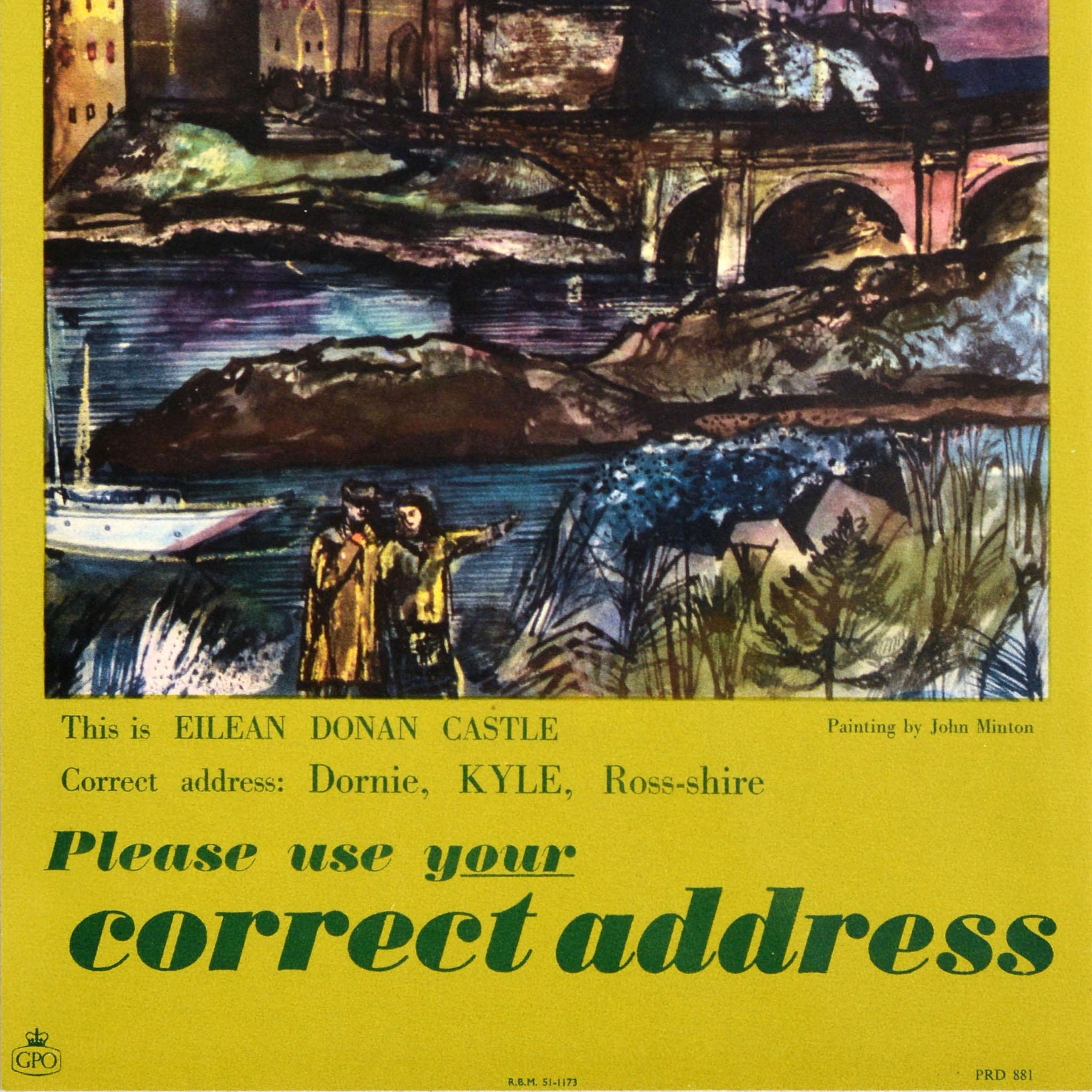 Poster originale d'epoca del General Post Office GPO ( General Post Office ) Castello di Eilean Donan Scozia In condizioni ottime in vendita a London, GB