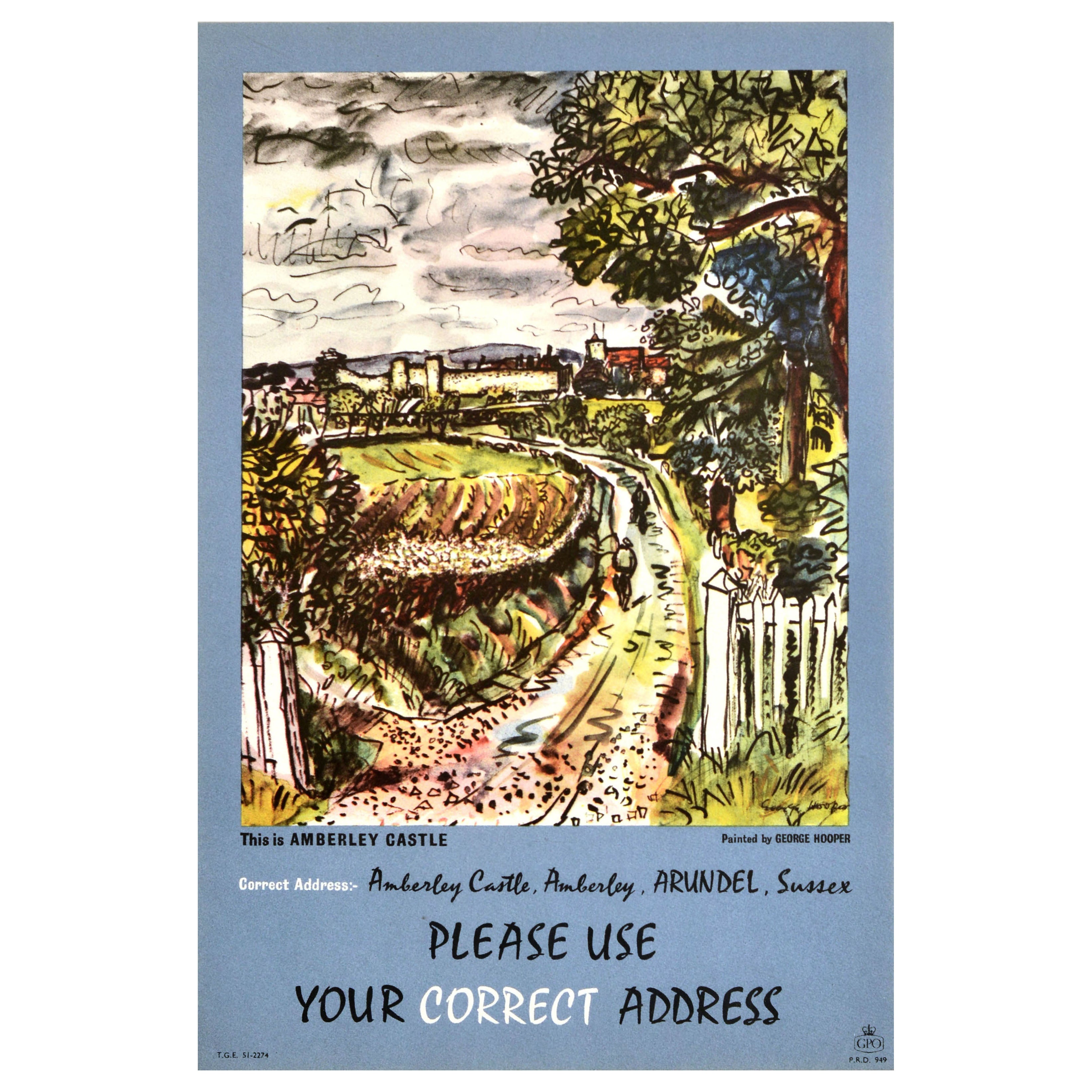Poster originale d'epoca del General Post Office Amberley Castle Arundel Sussex GPO ( General Post Office )