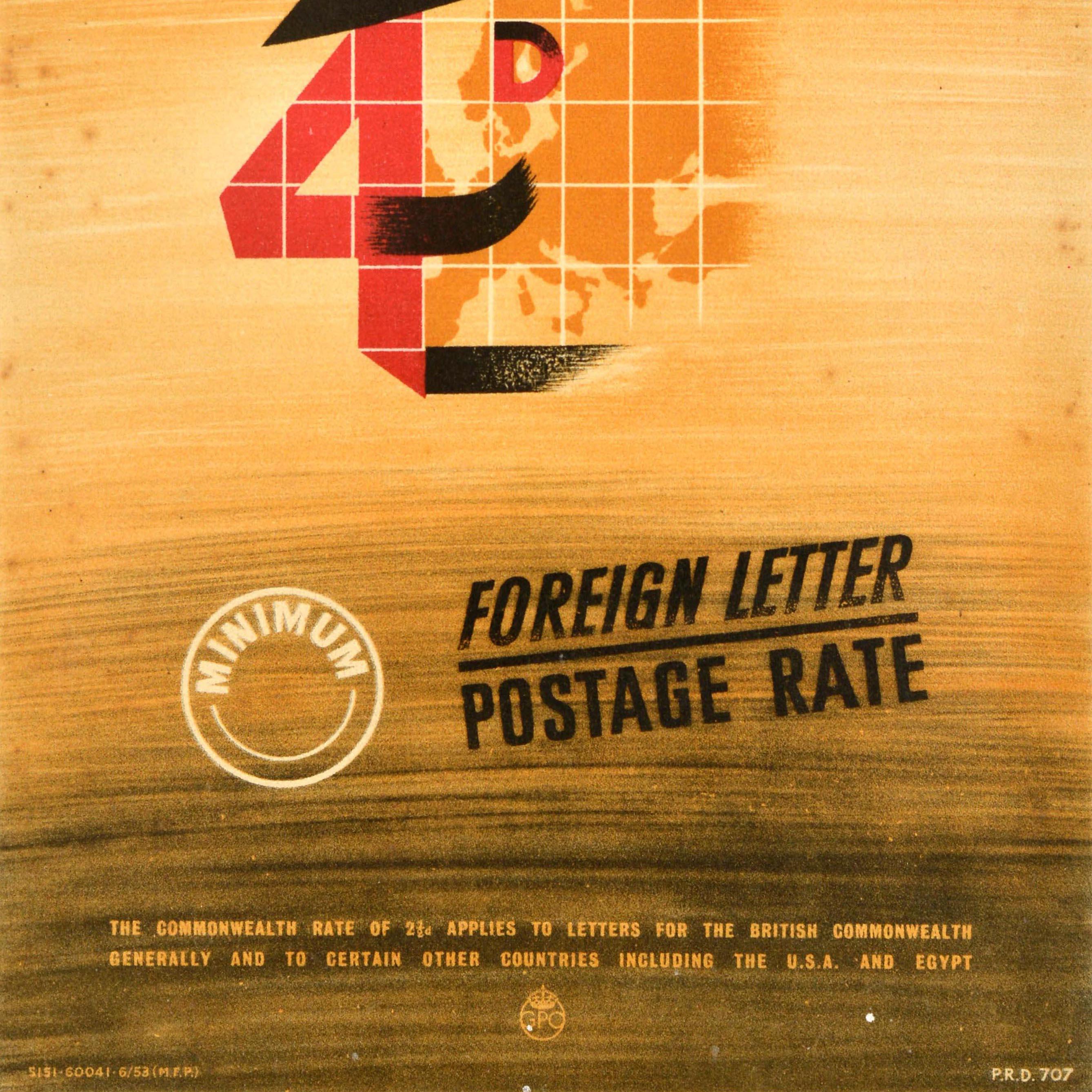 Original Vintage General Post Office Poster Foreign Letter Postage Rate GPO In Good Condition For Sale In London, GB